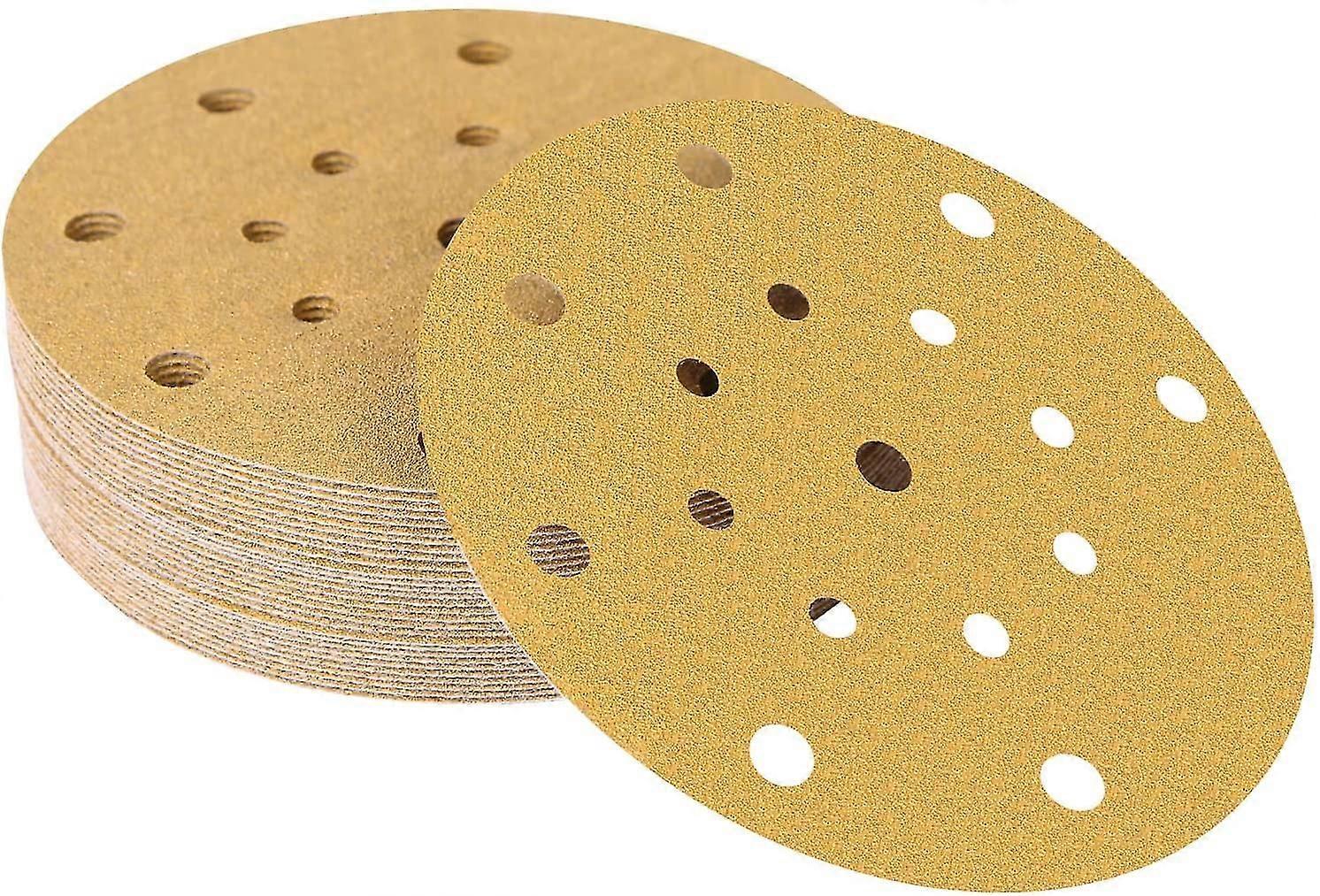 150mm Sanding Disc 80 Grit,150mm Hook And Loop Sandpaper, 17 Holes Sander Pads For Random Orbital Sander(color:gold)( 30 Pcs )