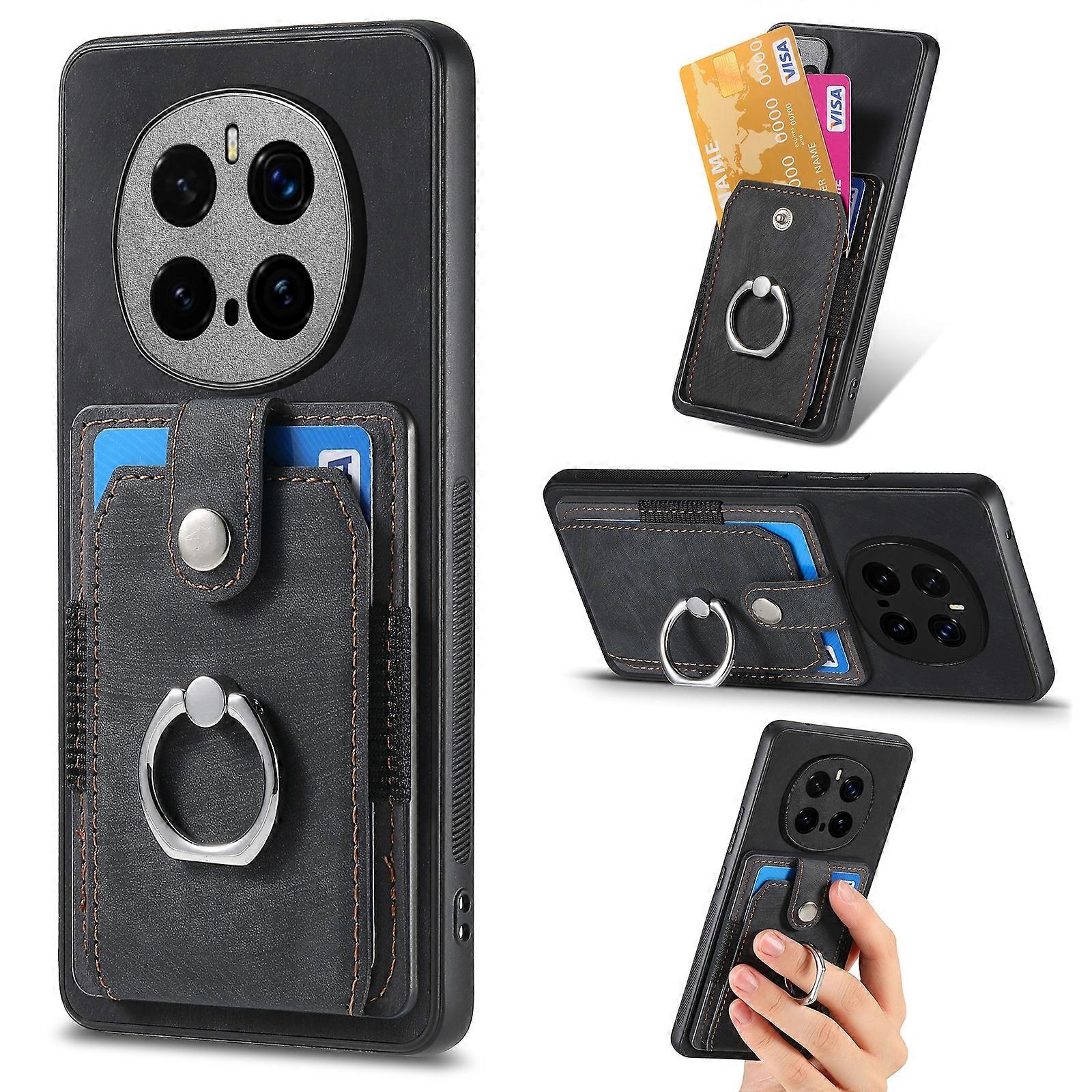 Retro Skin-feel Ring Card Wallet Phone Case