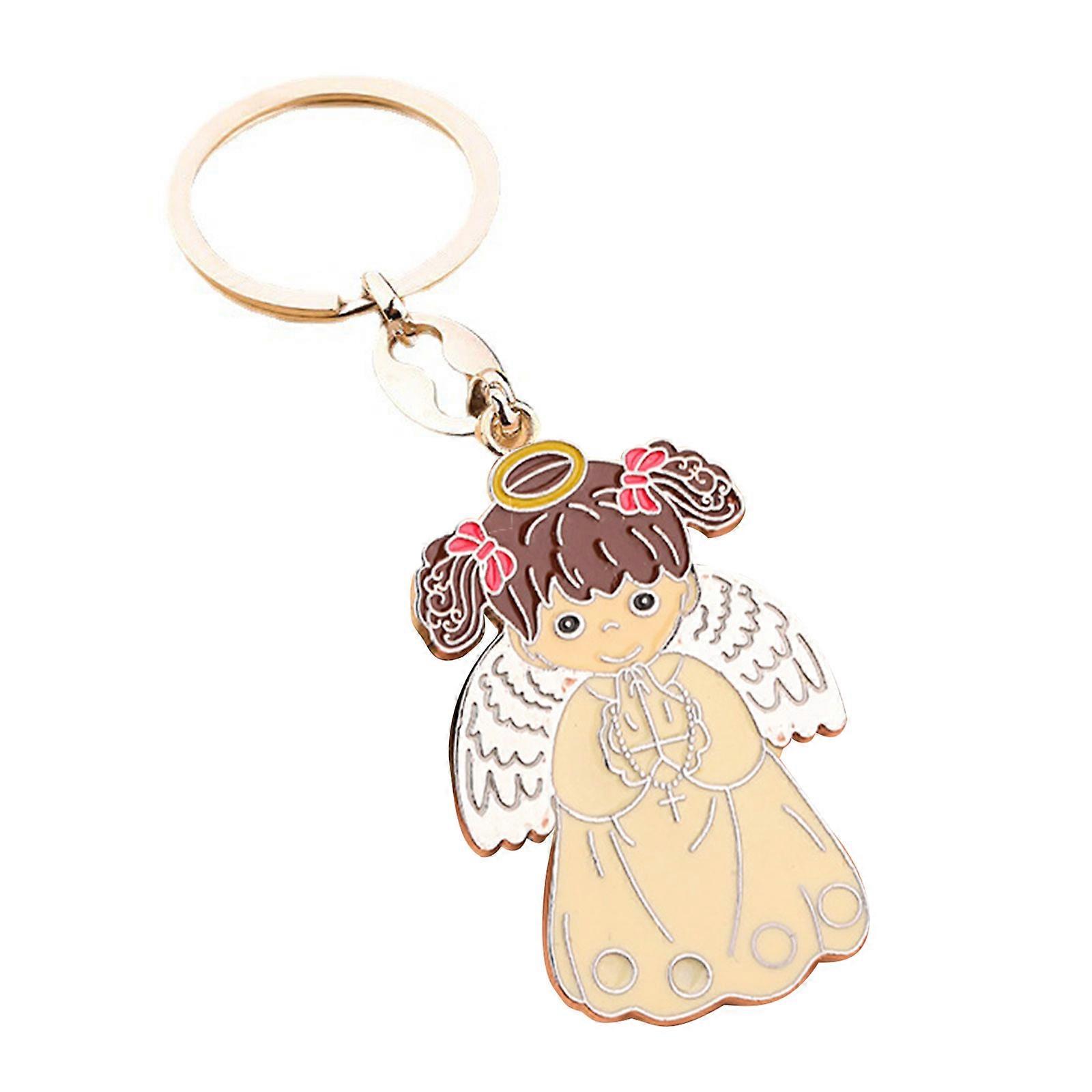 Ange en émail avec aile pour Croix Porte-clés Breloque Pendentif suspendu Artisanat Accessoire pour femmes Sac à main Sac à dos Voiture Jaune