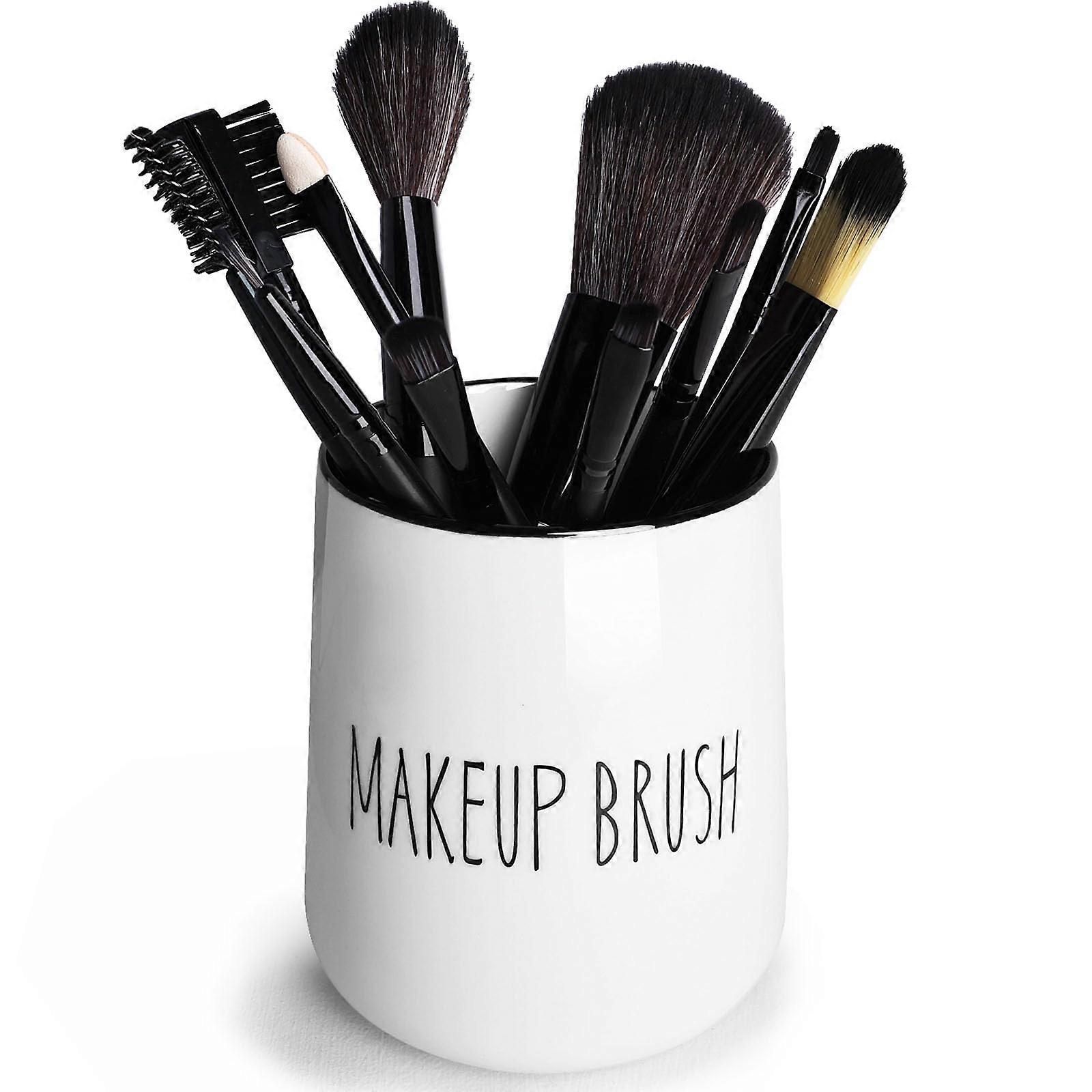 White Ceramic Makeup Brush Holder for Bathroom Vanity