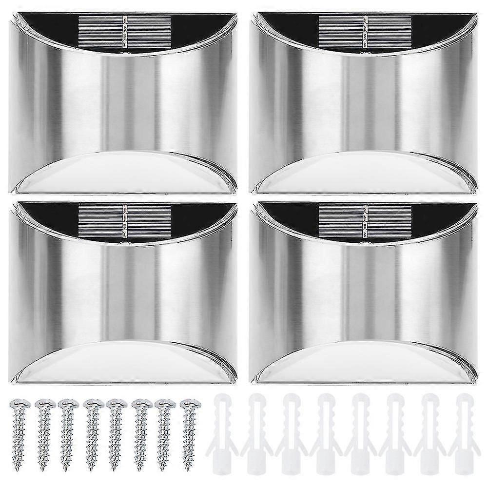 4pcs/set Stainless Steel Solar Power Led Wall Light Lightcontrol For Garden Yard Lighting