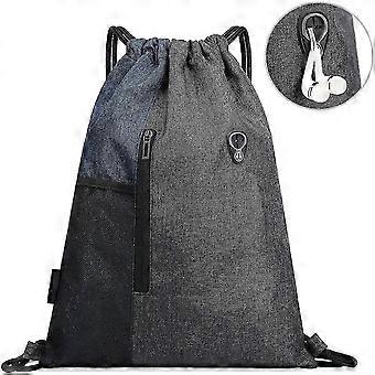 Unisex Kordelzug wasserdichter Oxford Rucksack, Sport Gym Bag mit Reißverschluss und Wasserflasche Mesh Taschen