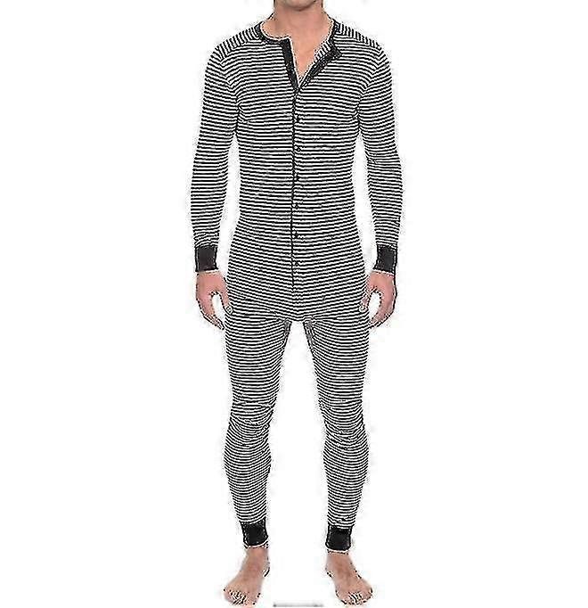 "Men's Sleeve Comfortable Piece Stripped Pajama Jumpsuit"