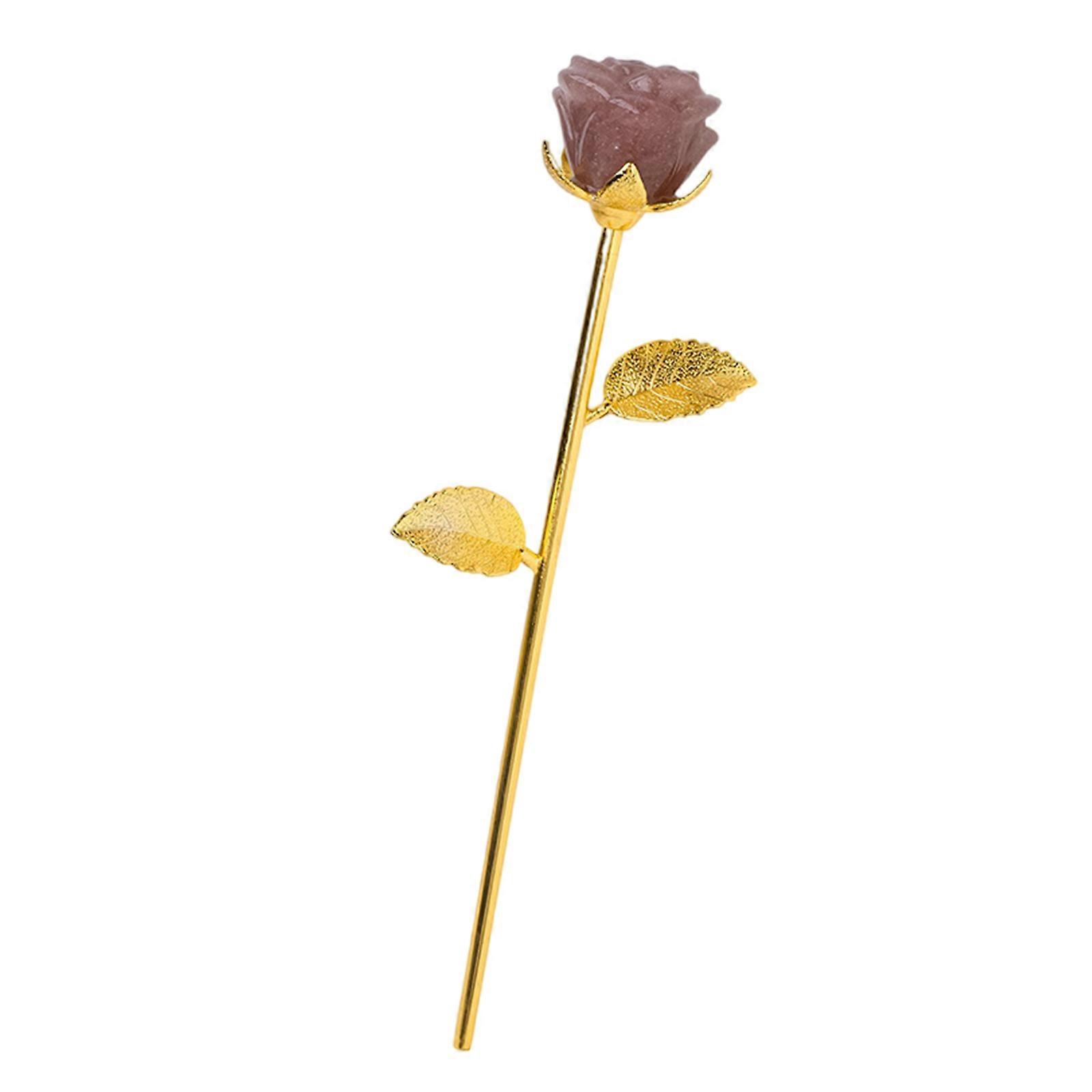 エレガントな彫刻が施された天然石ローズフラワーゴールドベースローズ手作りオーナメントあらゆる機会に対応するユニークなジュエリーアクセサリー