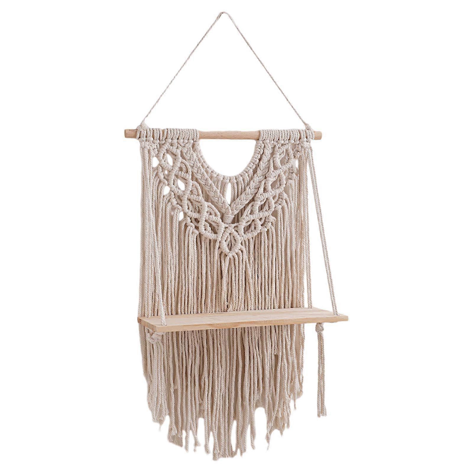 Handcrafted Storage Rack Multifunctional Wall Shelf Handwoven Tassels Tapestry Rack Floating Shelf Home Decorations