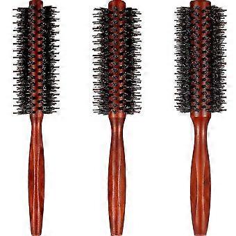 3 peças de cerda de javali escova redonda escova de cabelo redonda com escova de rolo de alça de madeira para mulheres e meninas