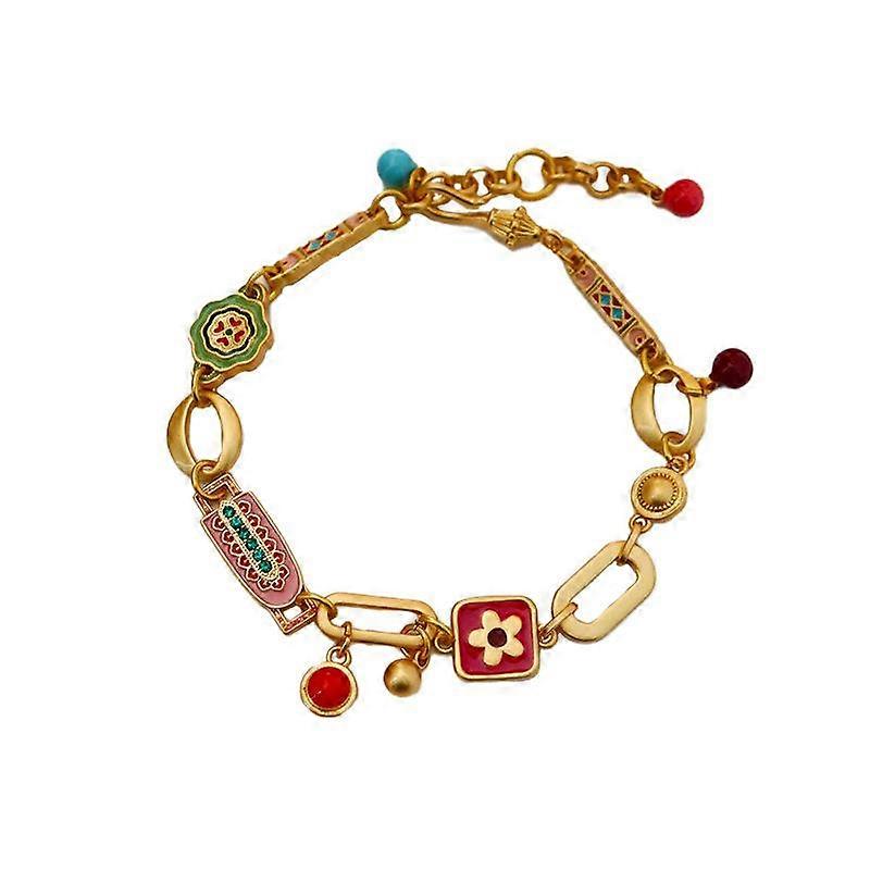 Original retro colored oil dripping flower bracelet with high-quality and delicate handcrafted bracelets that are versatile high-end and fashionable