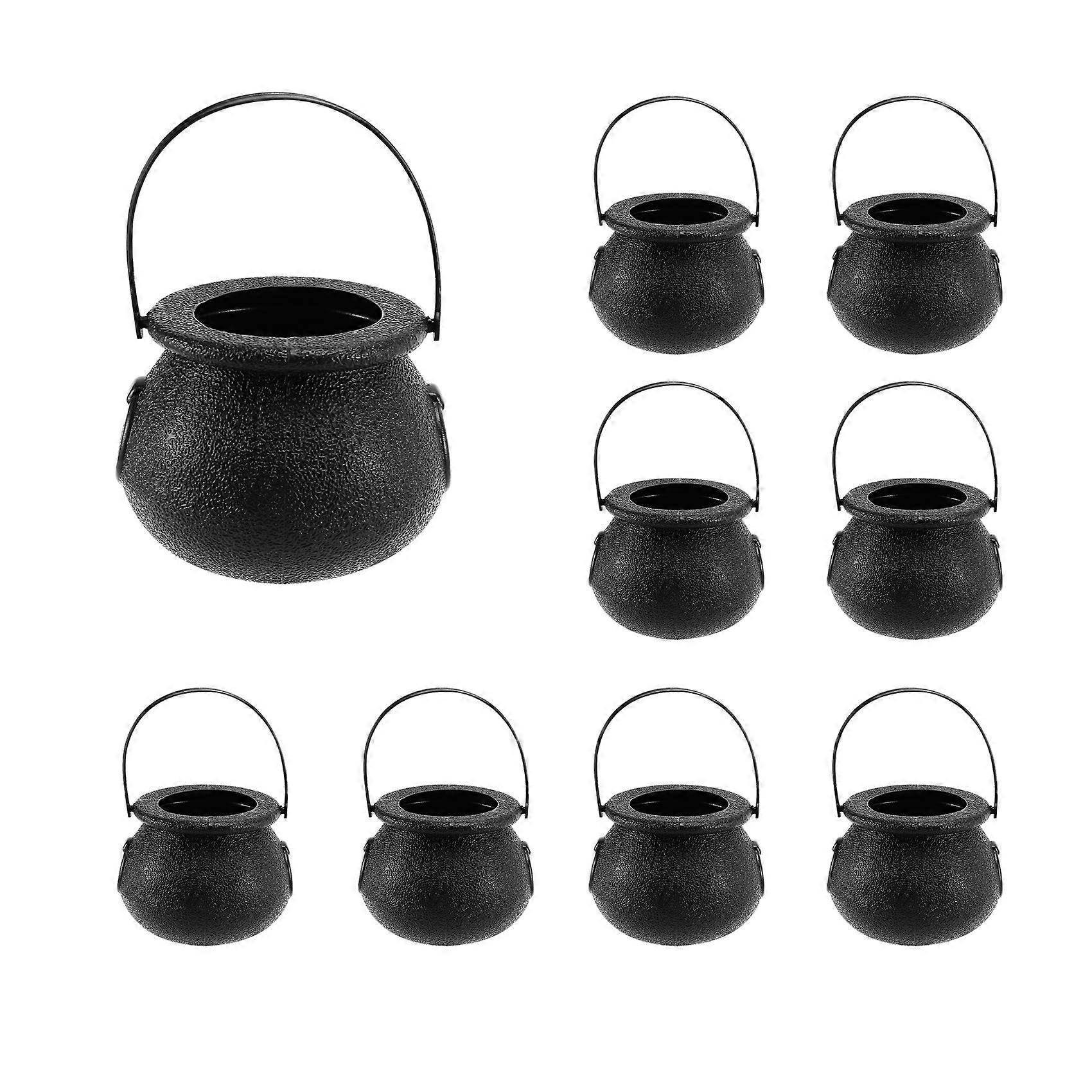 24 Pack Plastic Black Witch Candy Bowls Cauldrons,Pot with Handle ,for Halloween, Easter, St Patrick