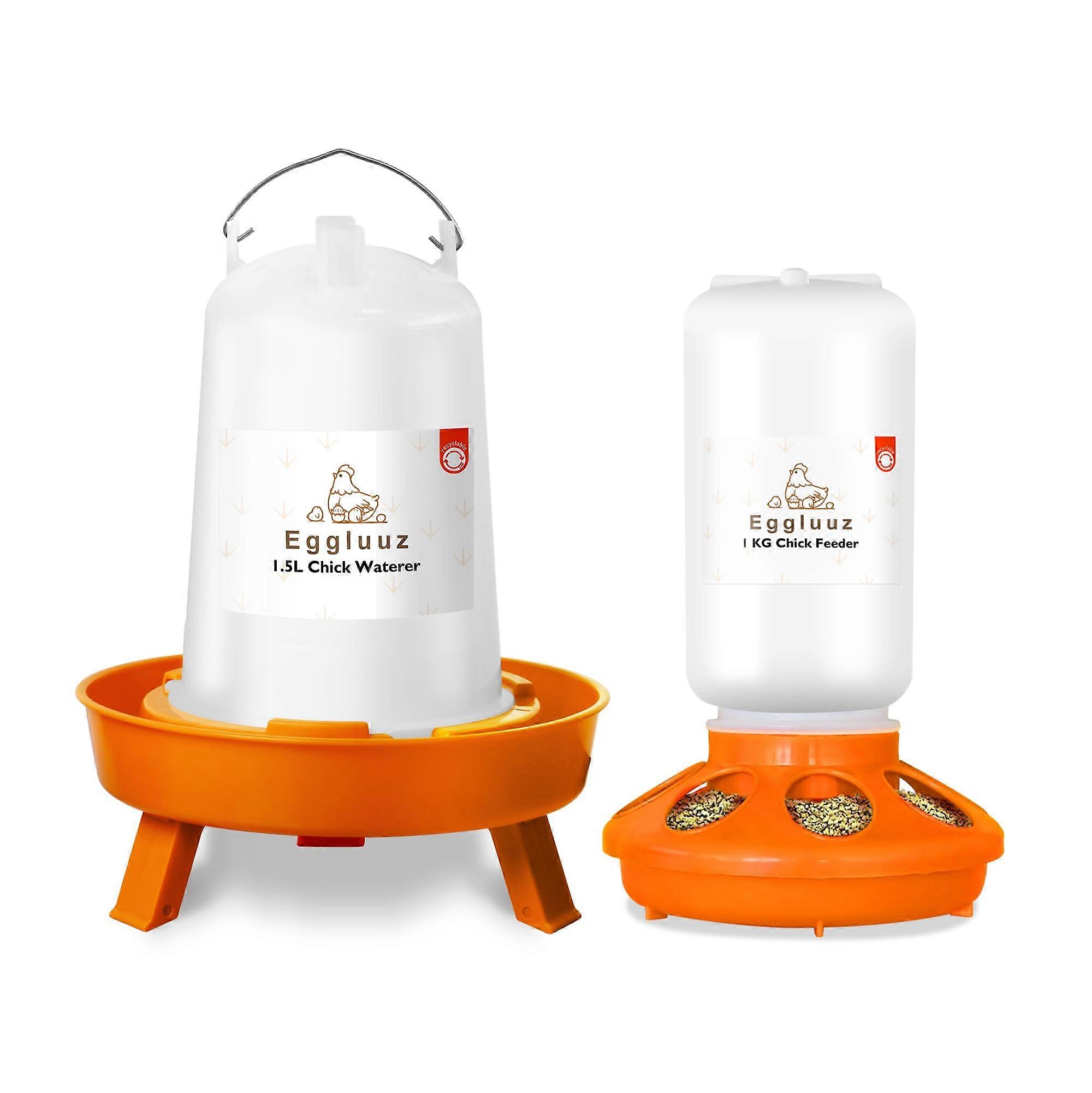 Chick Feeder and Waterer Kit Automatic 1L Feeder 1.5L Waterer with Adjustable Height Legs for Chickens and Poultry