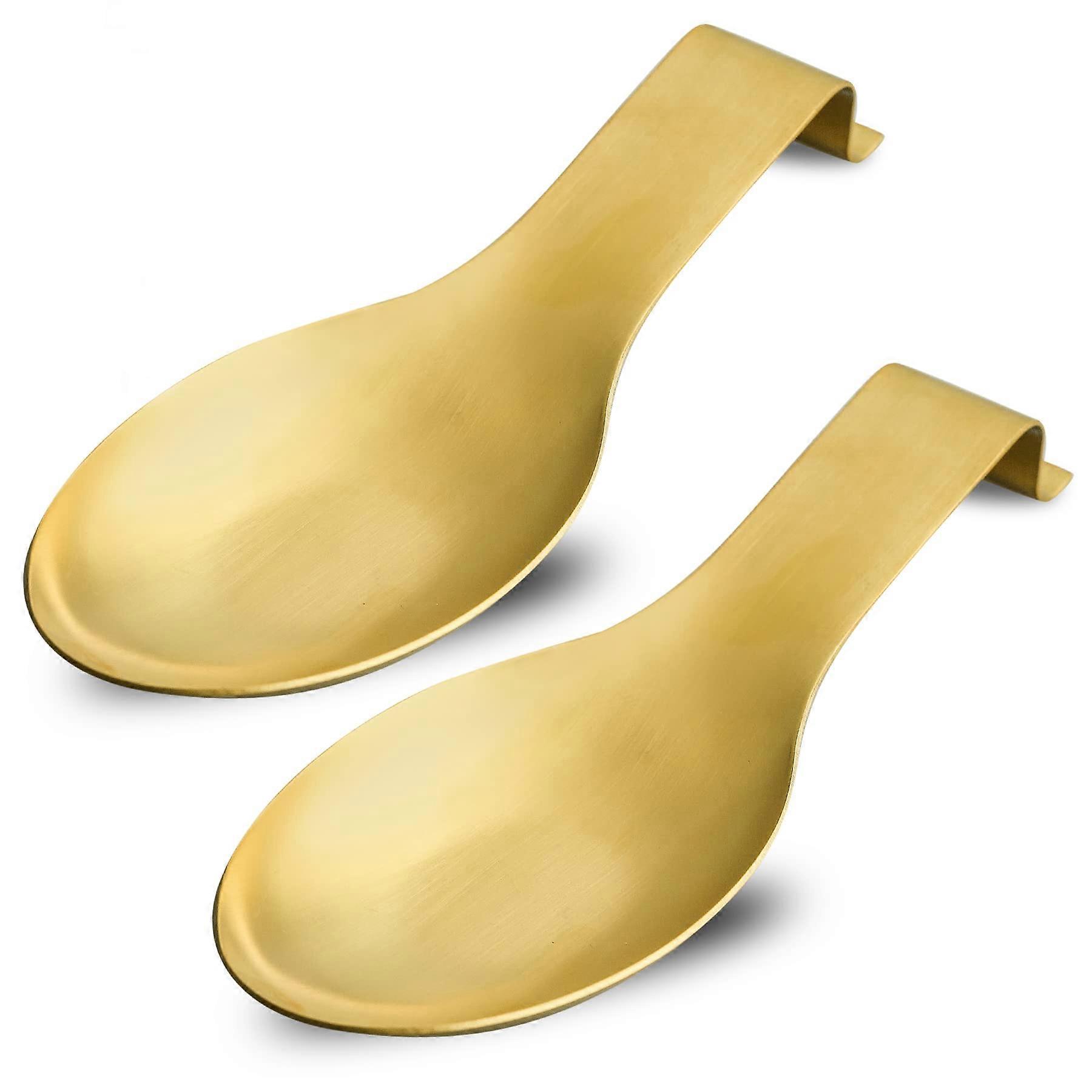 Gold Stainless Steel Spoon Rest Set of 2 for Kitchen Counter and Stove Top, Durable and Stylish Cooking Utensil Holder