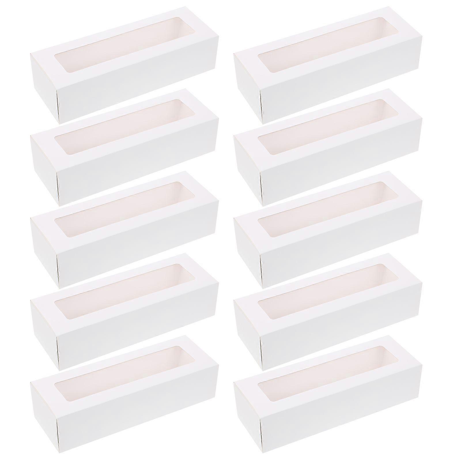 10pcs Macaron PVC Boxes with Clear Window Paper Packaging Box Cookie Containers for Home Dessert Shop (White Paper, Small)