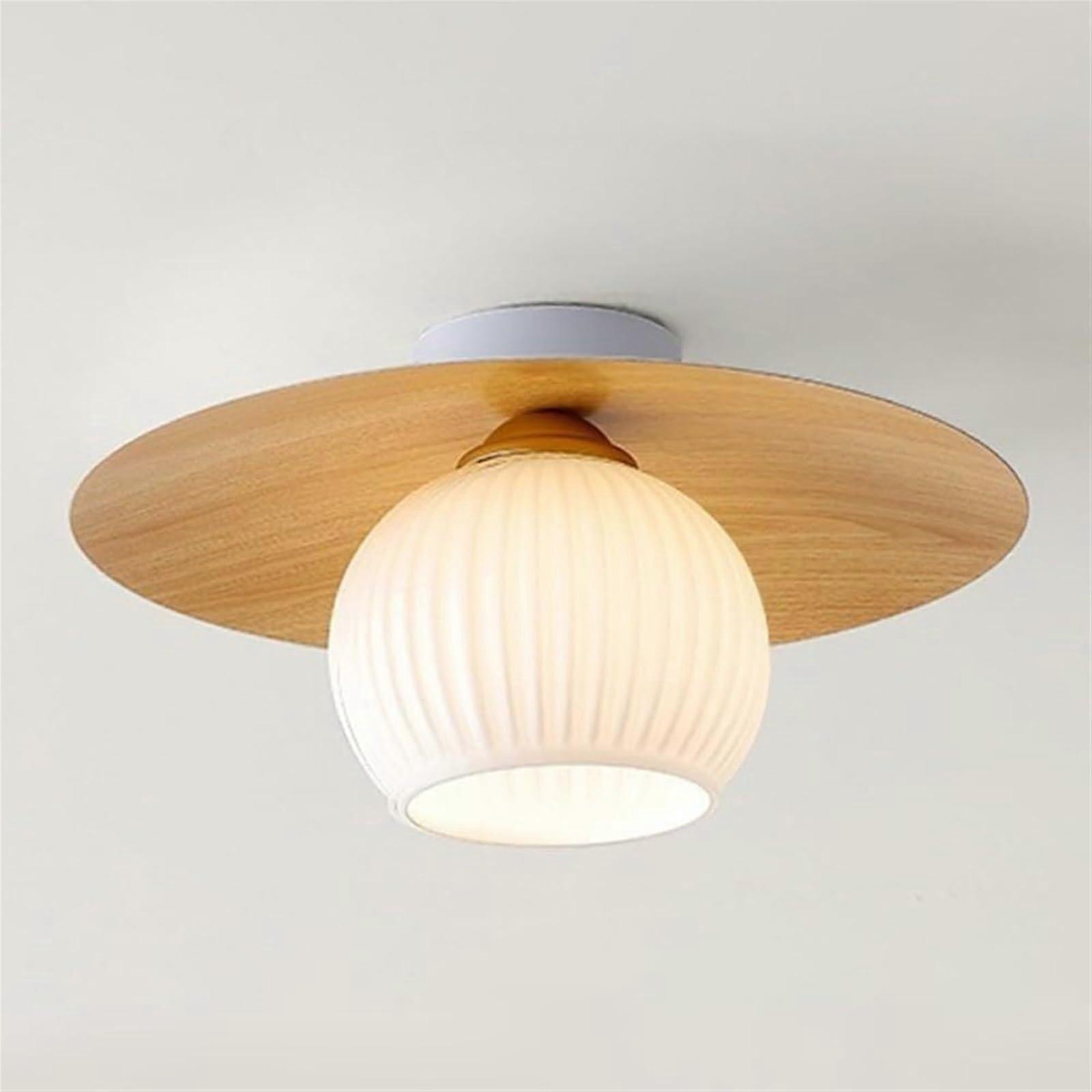 Round Semi Flush Mount Ceiling Lights Fixture with Globe Stripe Glass Shade Mid Century