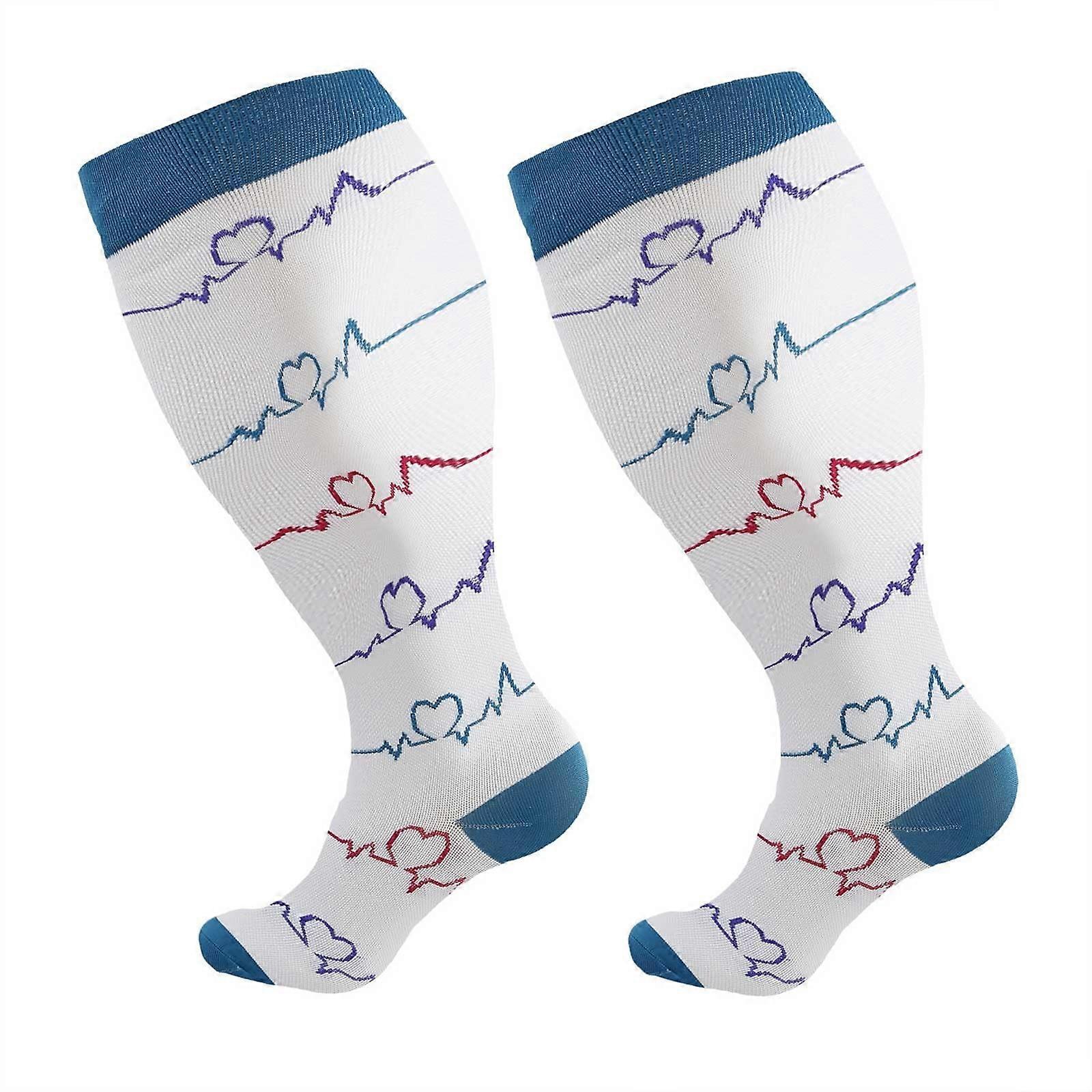 Compression socks for women wide calf Plus size 15-20 mmHg Socks Medical, Running, Nursing, Athletic White XX-Large supporter