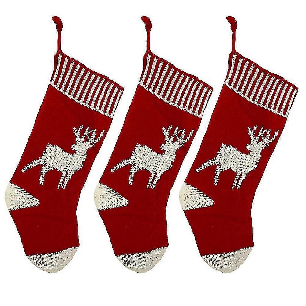 3 Pcs Christmas Stocking, Xmas Fireplace Socks Candy Gift Bag, B