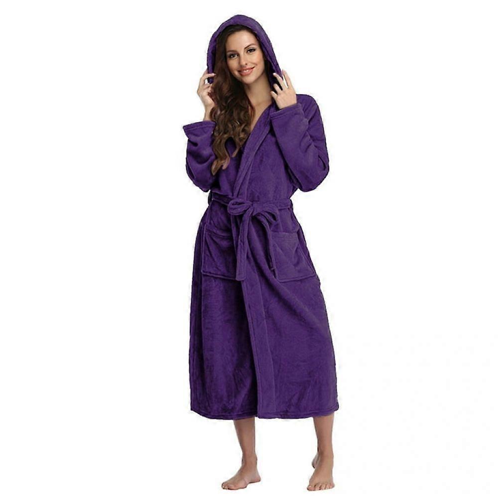 Women's long bathrobe with adjustable belt, luxuriously soft and comfortable for lounging at home, purple, size L