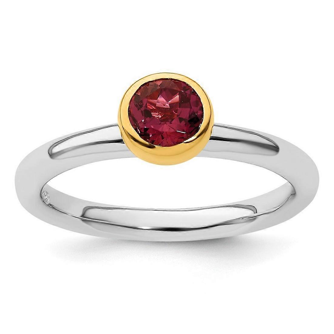925 Sterling Silver Bezel Polished Stackable With Gold PlatedP. Tourmaline Ring-Stackable-Ring for Women - Ring Size: 5
