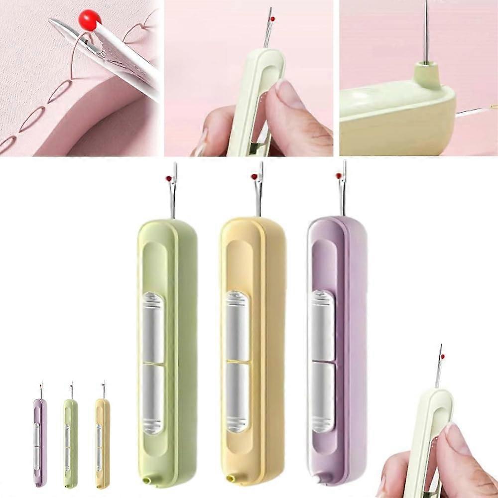 2 in 1 Needle Threader for Sewing Machines, Automatic Needle Threading Tool for DIY Embroidery, Cross Stitch - Purple, Yellow, Green