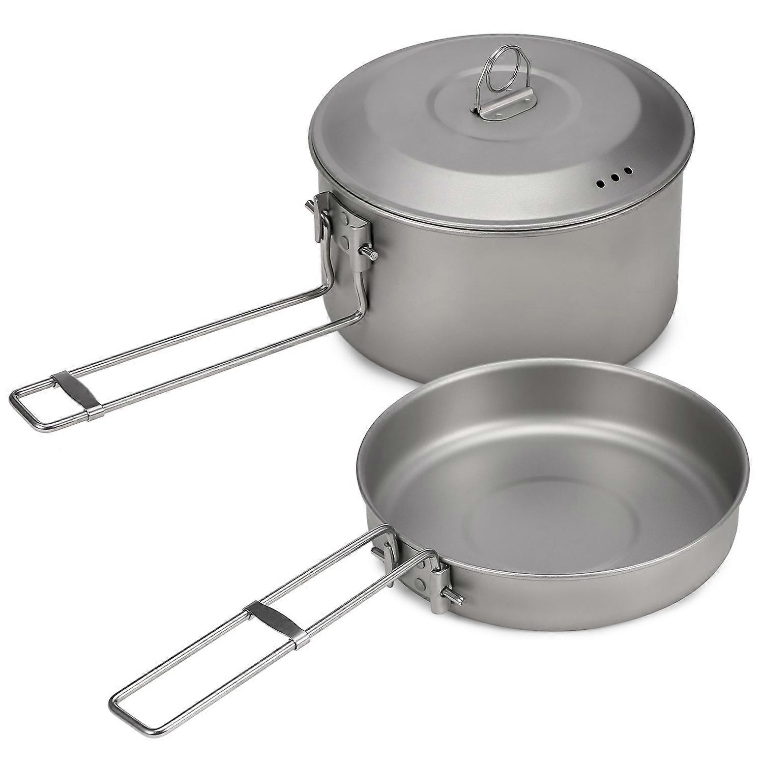 Lightweight Pure Titanium Cookware Set Camping Pot and Pan Foldable Handles Durable Material Easy to Clean Ideal for Outdoor Cooking 2 Pc