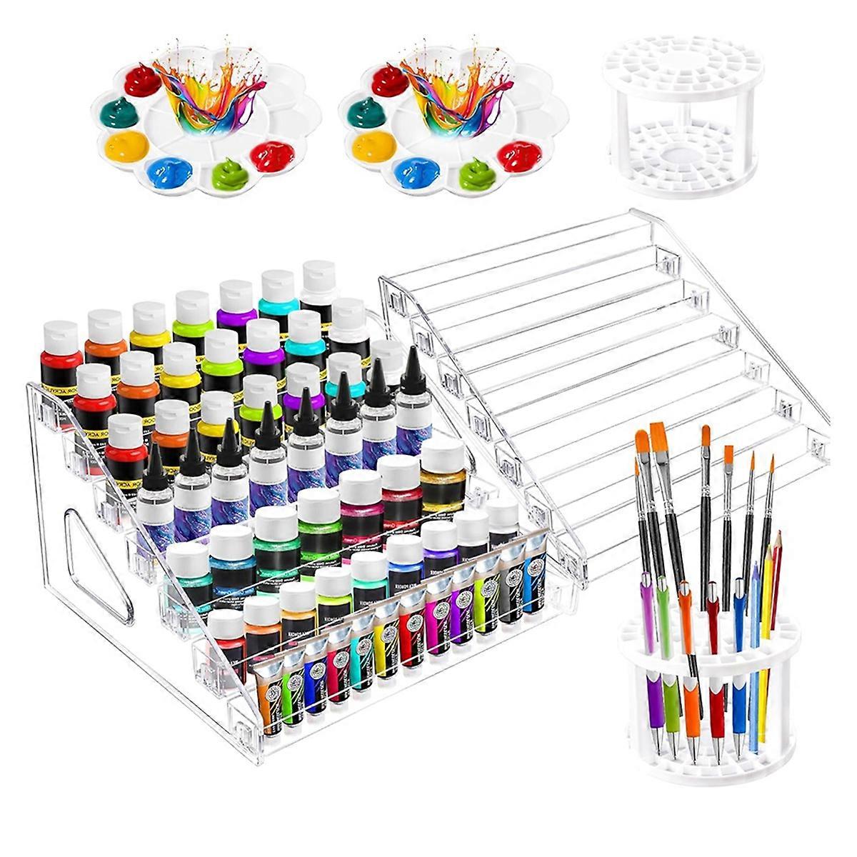 2er-Pack Aufbewahrungsbox für durchsichtige Farbe mit Pinselhalter und Mischpalette, 7-lagige Aufbewahrungsbox für Bastelfarbe Ra