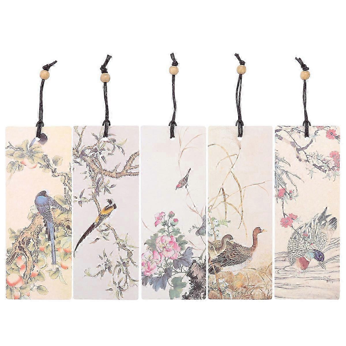 5pcs Beaded Bookmark Flower Bird Patterned Bookmarkers Page Marker for Note Book Random Style