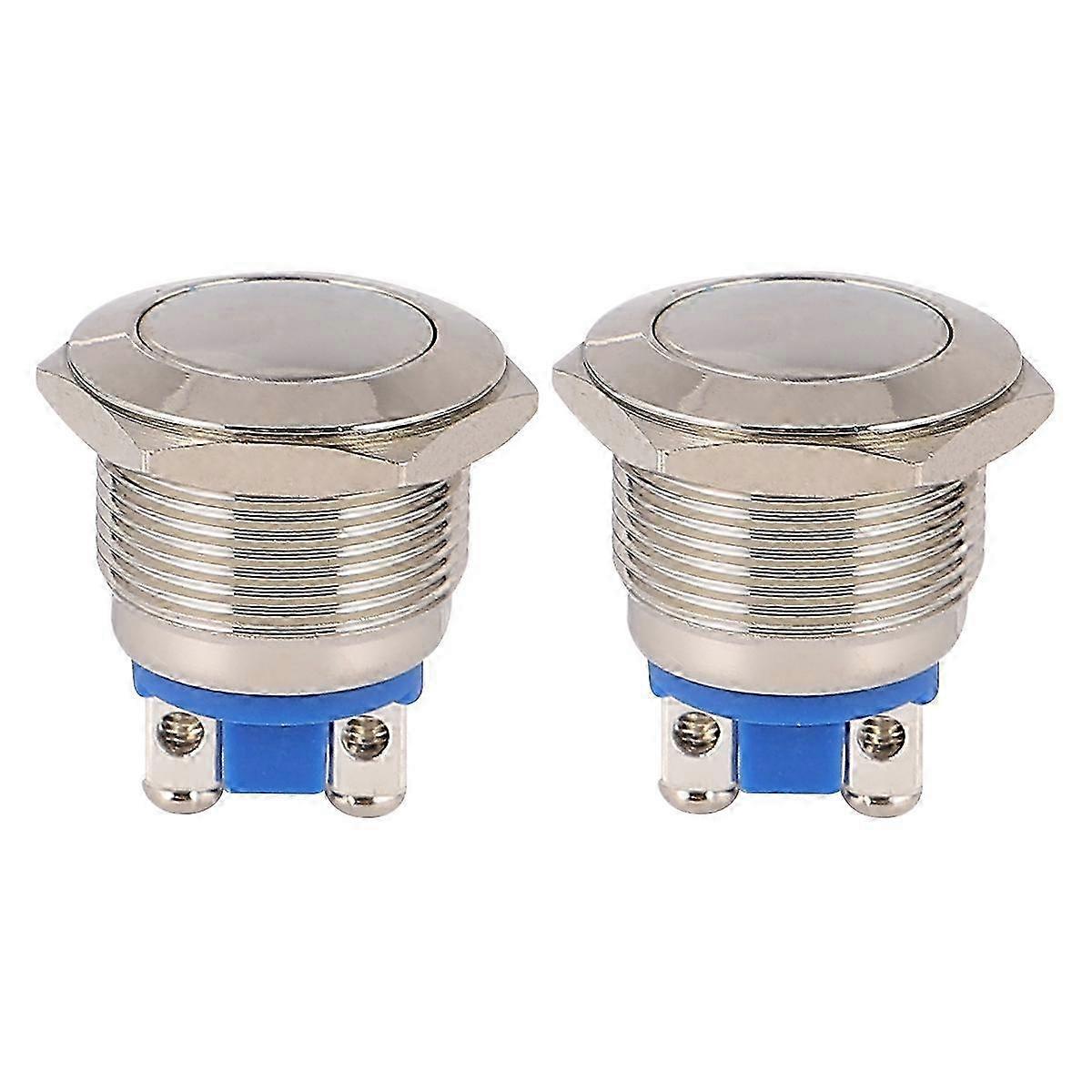 2pcs 19mm Flat Waterproof Momentary Stainless Steel Metal Push Button Switch Silver