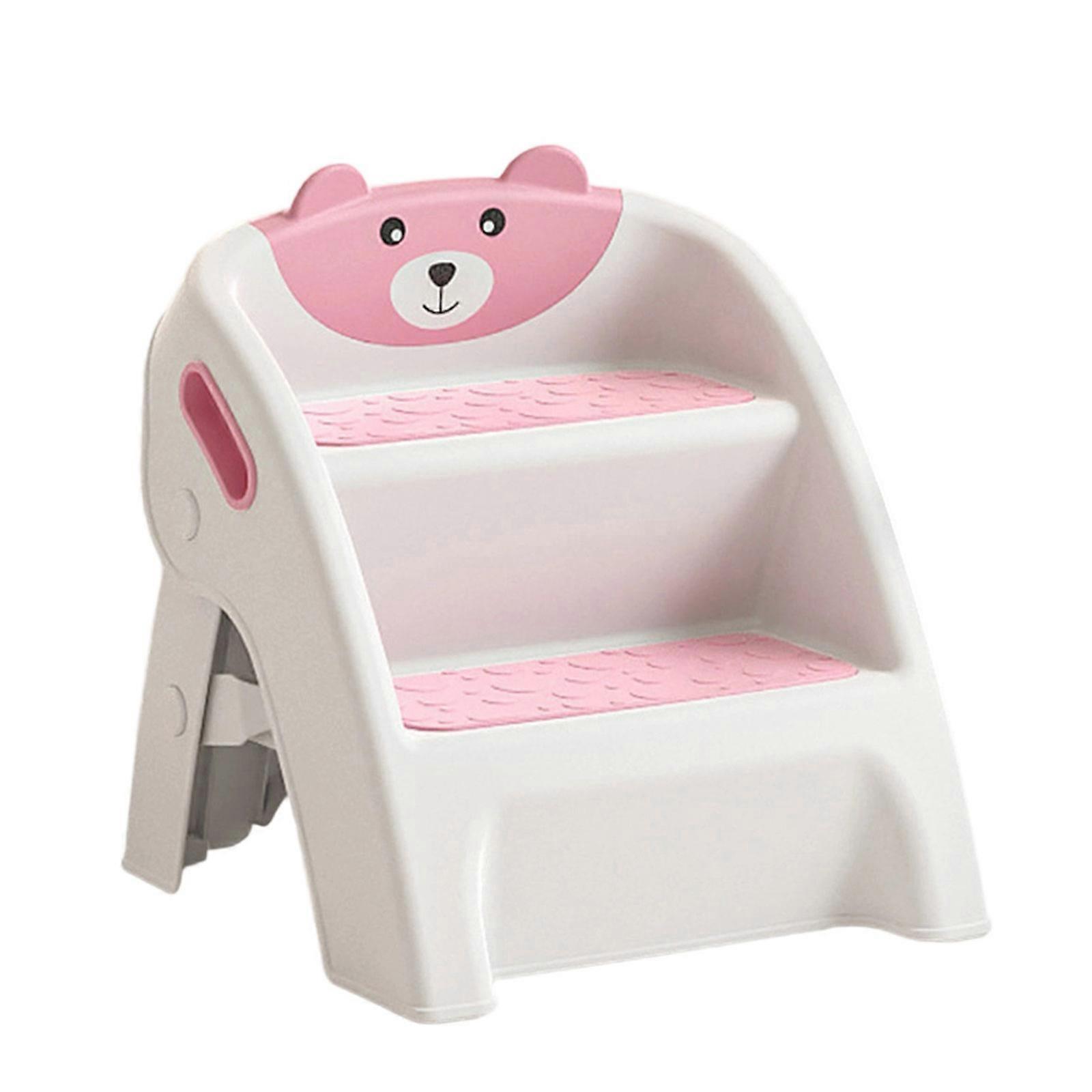 Anti Tip A Frame Kid Step Stool for Toilet Training Foldable Lightweight Anti Skid Base Bathroom Safety Stool Tool  pink color