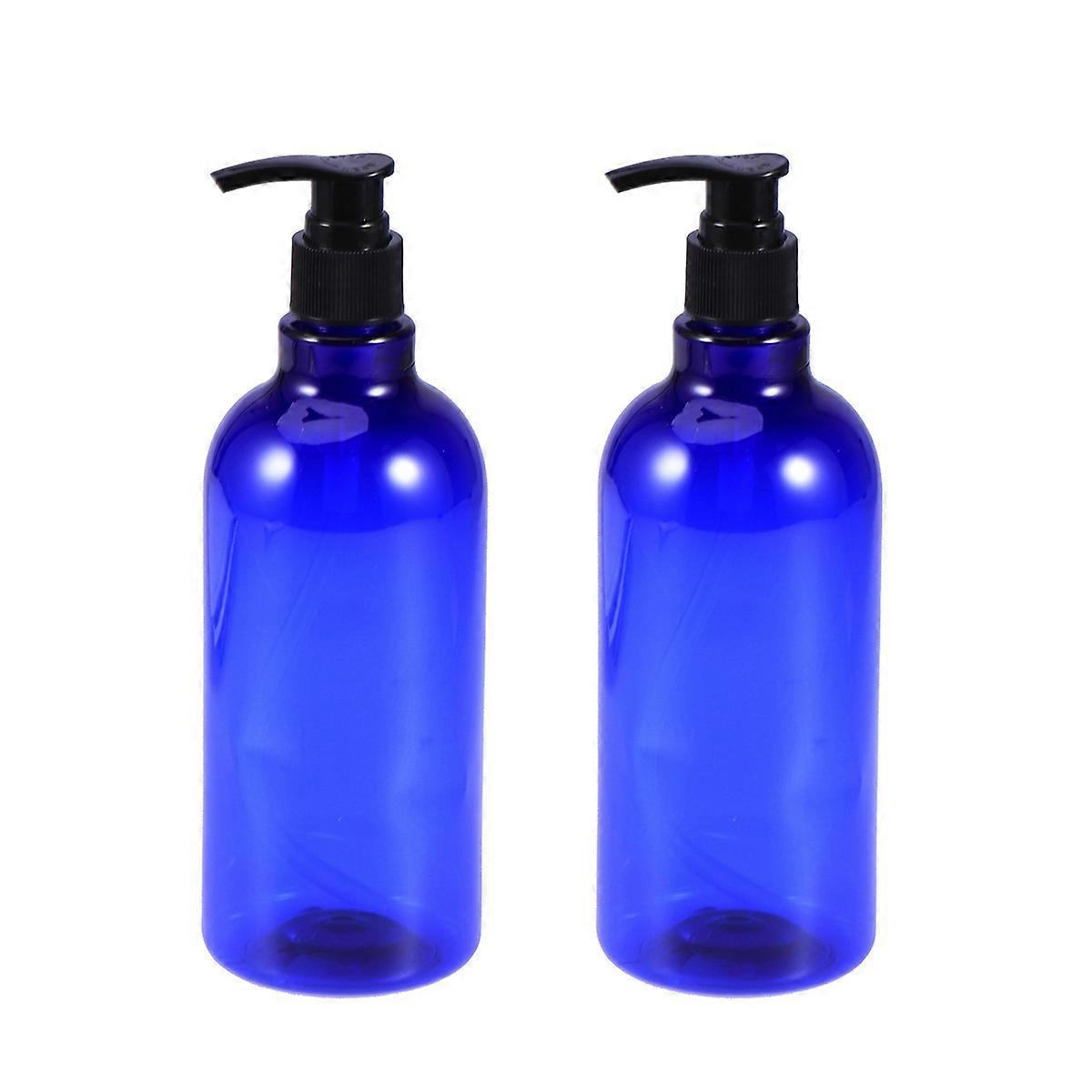 Bottles With Pump Refillable Shampoo Holder Square Shape Screw Pump Style 500ml 2Pcs Blue and Black
