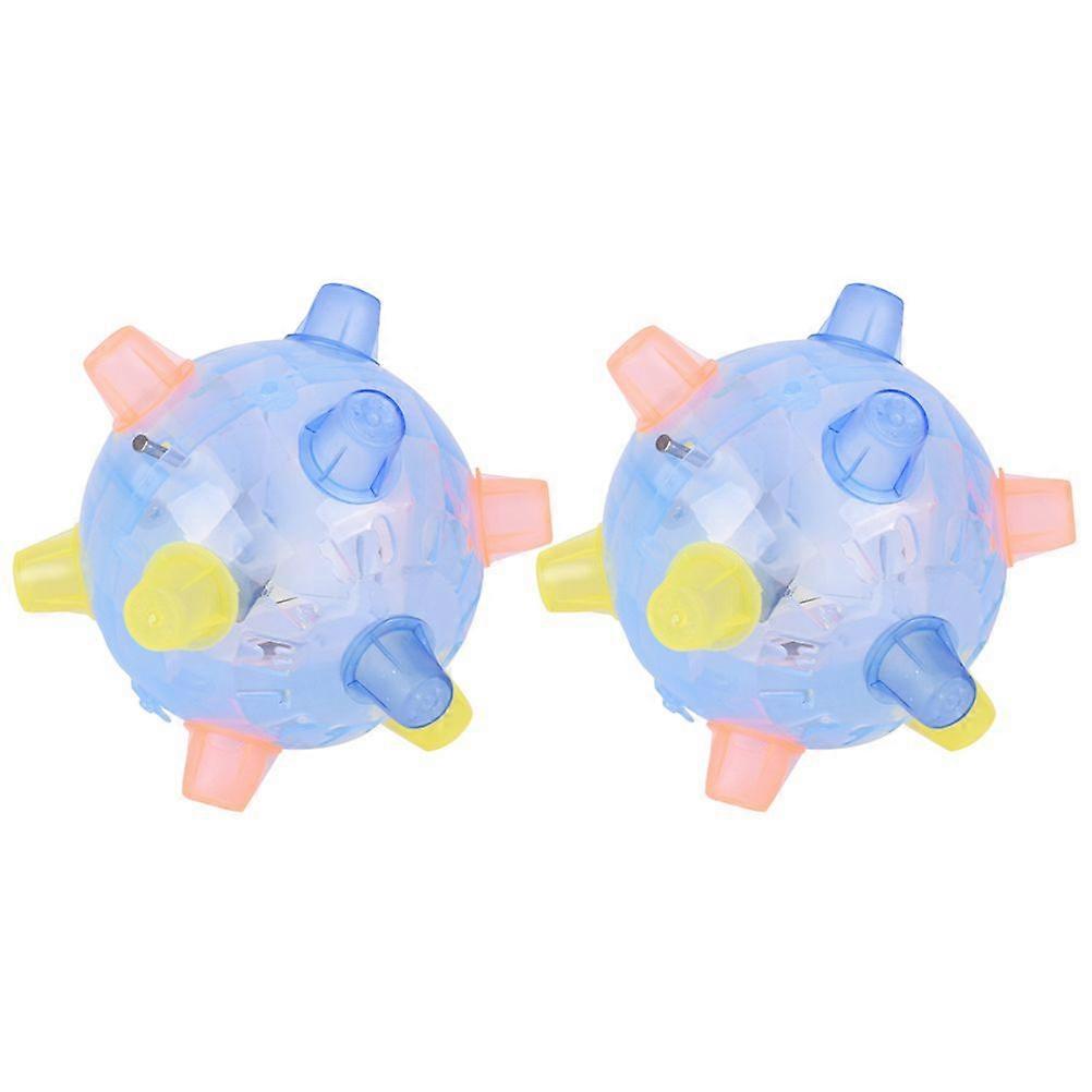 2Pcs Flashing Light Up Music Bouncing Ball Hopping Ball Music Jumping Dancing Ball Toy Without Battery (Light Blue)
