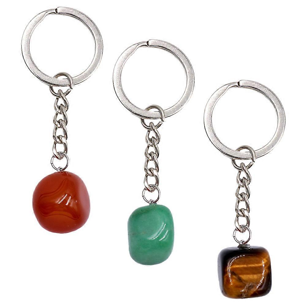 Natural Stone Key Chains 3pcs Set Irregular DIY Pendants for Keyring & Bag Decoration, Safe & Practical Adorn Accessories, Fashionable & Versatile