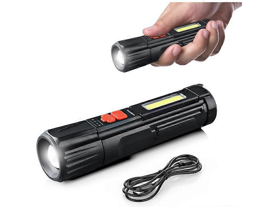 USB Rechargeable Flashlight - Small & Bright LED Mini Flashlights, High Lumens, 5 Modes, Zoomable, COB Work Light(Black)