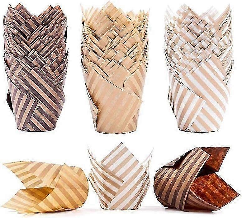 100 Pcs Natural Stripes Tulip Baking Paper Cups