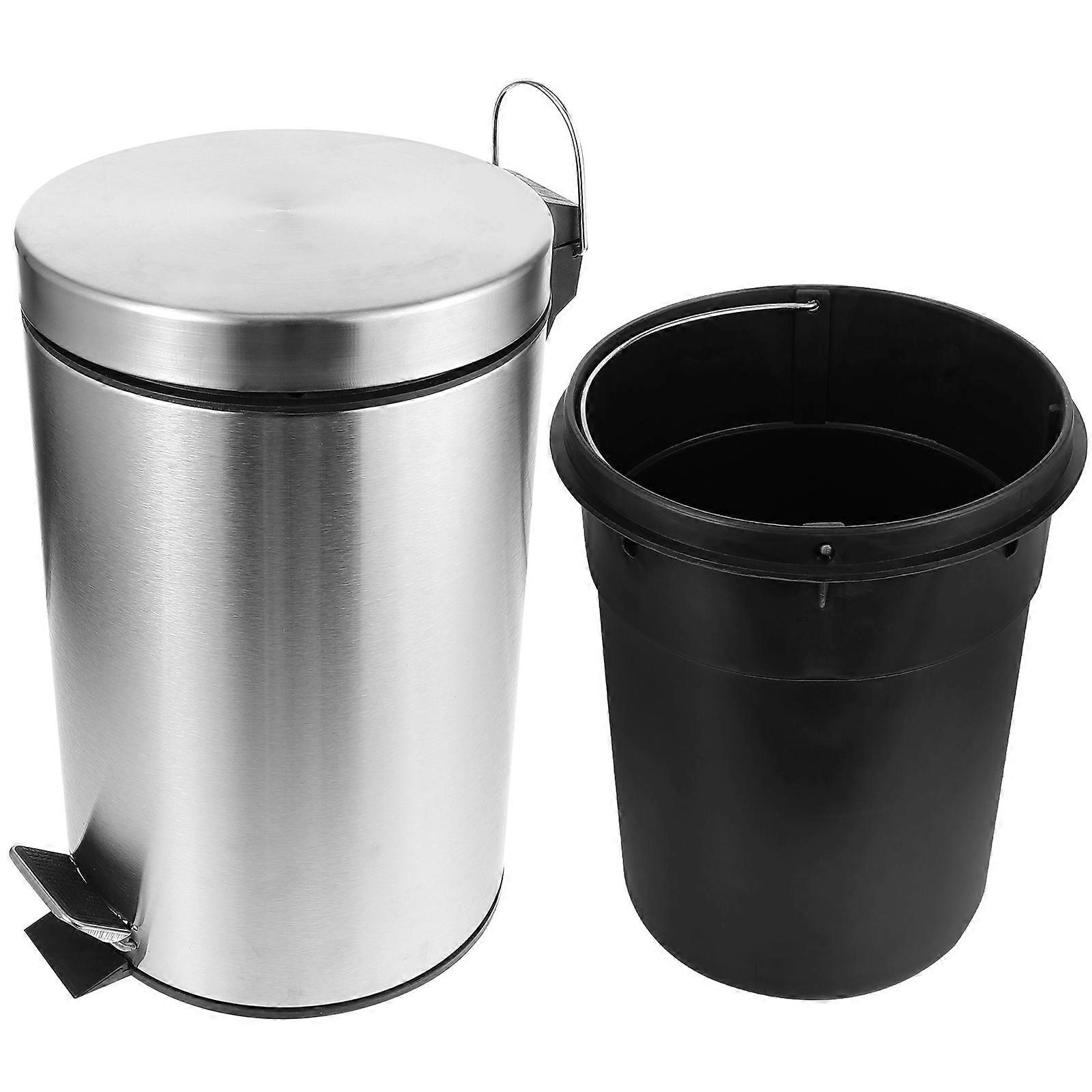 Trash Can Garbage Bin Style Round Shape Silver Color 7L Capacity 1Pcs