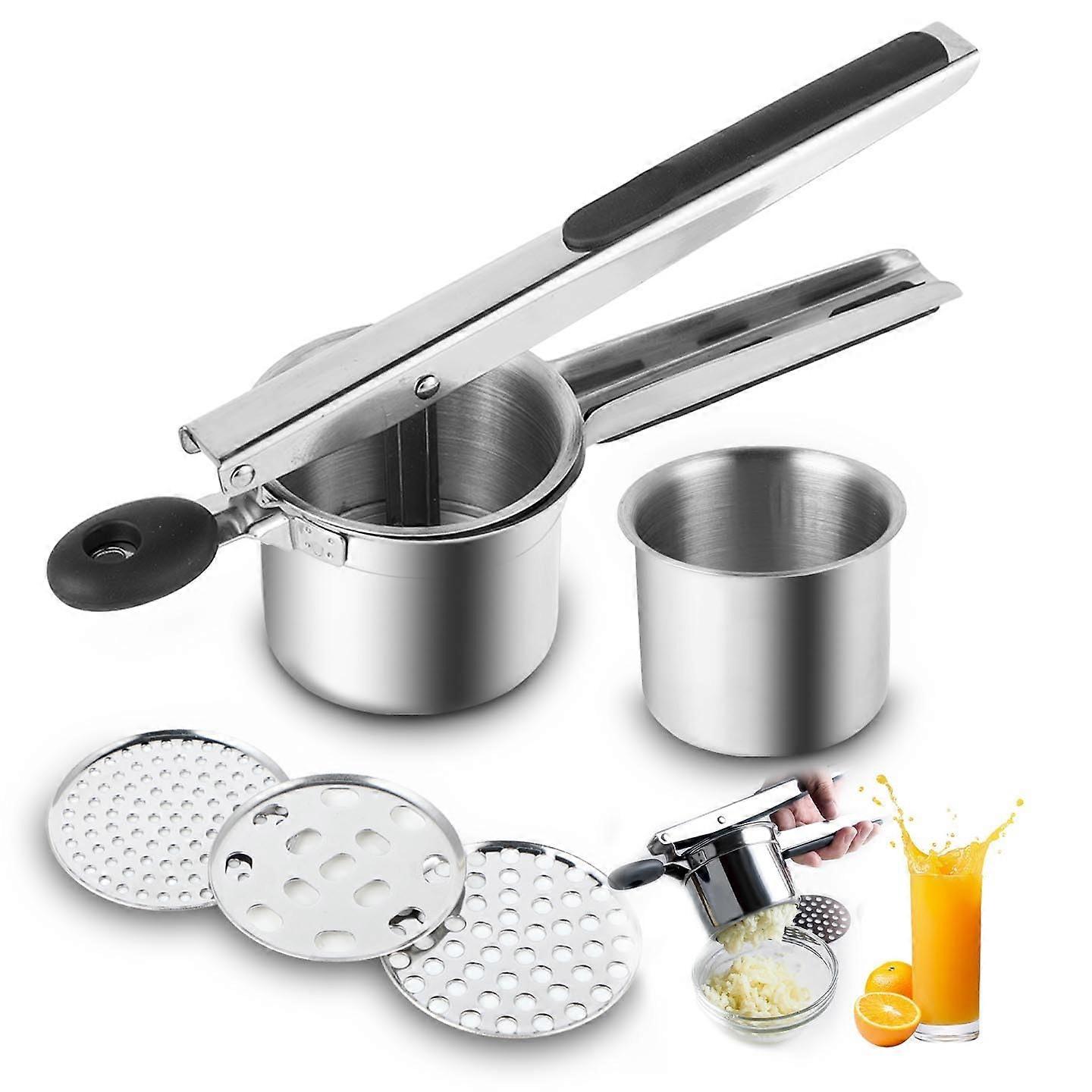Potato Press, Spaghetti Ice Press, Spätzle Press with 3 Hole Disks, Masher