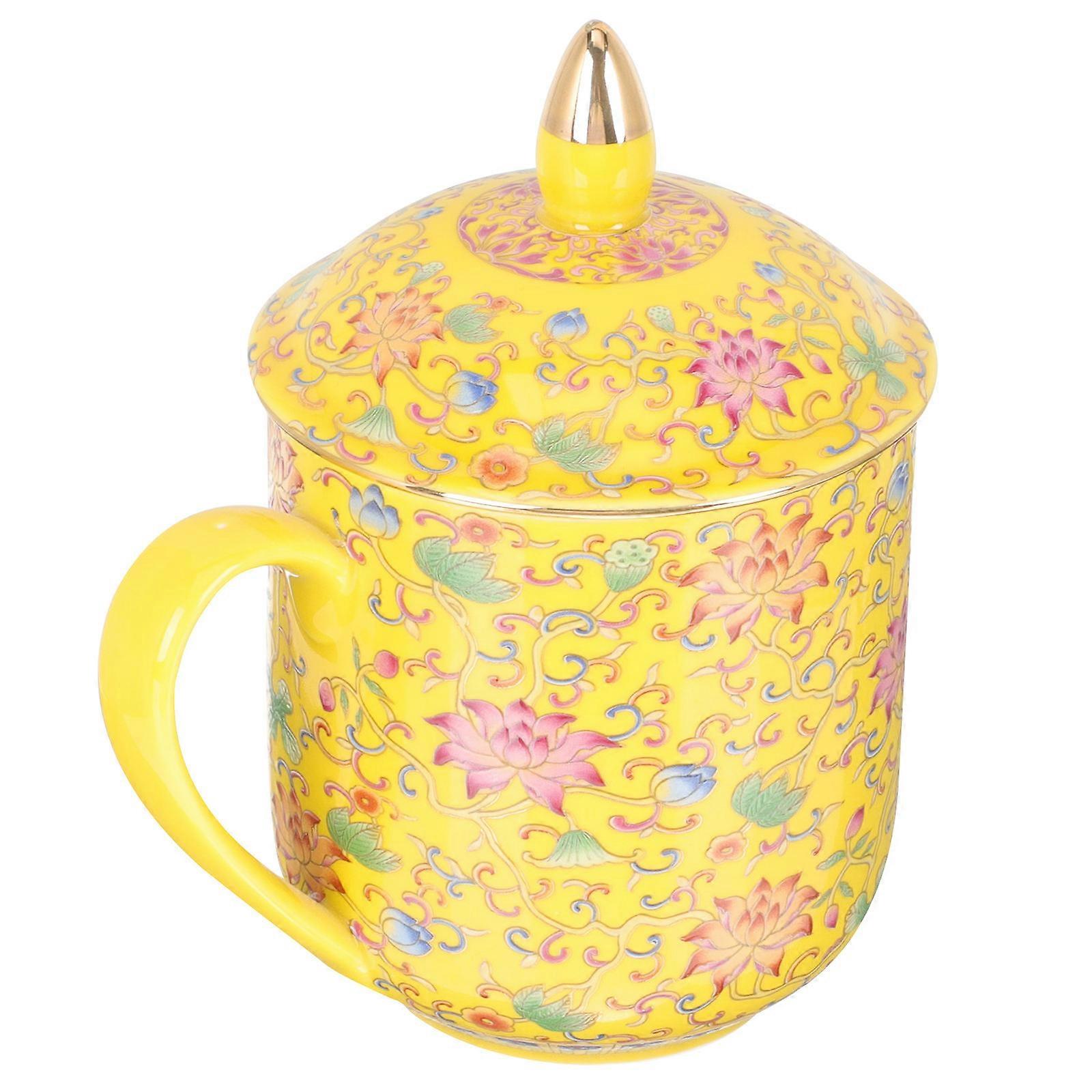 Ceramic Tea Cup with Lid for Office Loose Leaf Tea Brewing 1Set