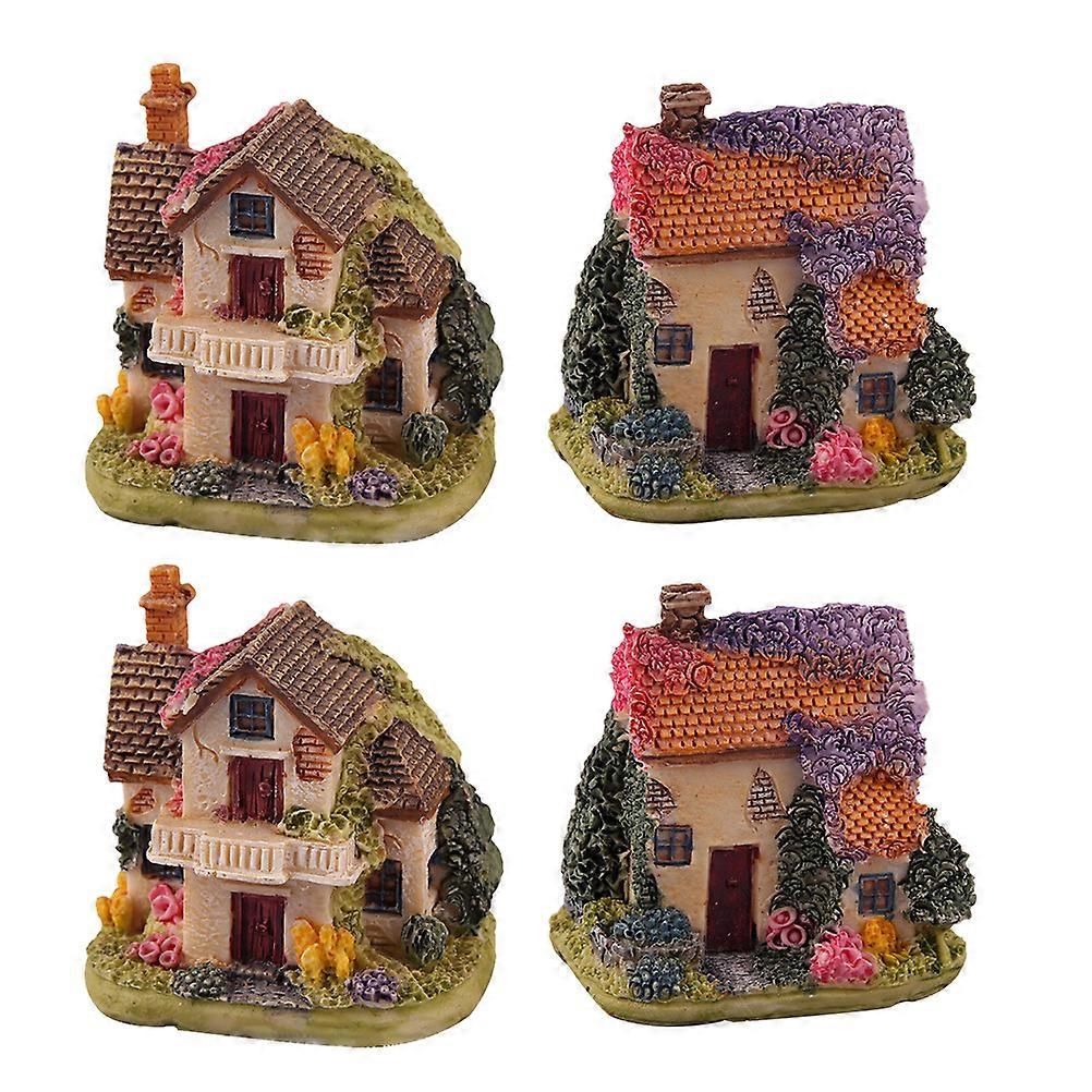 4pcs House Shaped Flowerpot Ornaments Unique Model Decor Chic Figurines