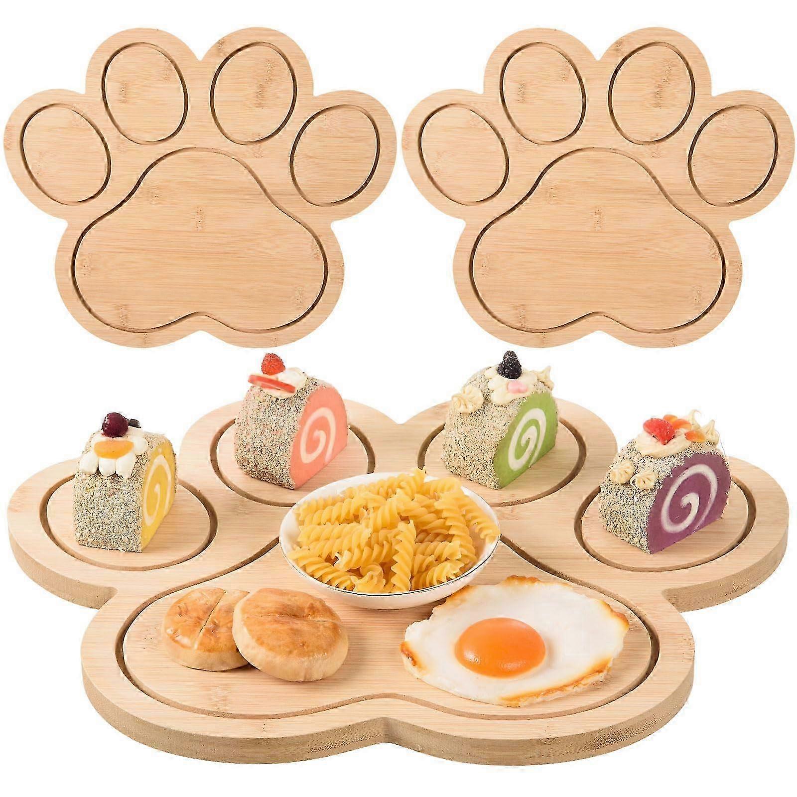 2er-Pack pfotenförmiges Bambus-Schneidebrett-Set, hölzernes Serviertablett für Käse und Wurstwaren, 15,16x11,61