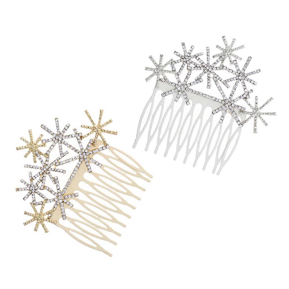 Bridal Party Combs Rhinestone Hair Barrettes Snowflake Insert Comb Wedding Accessories Golden 2Pack