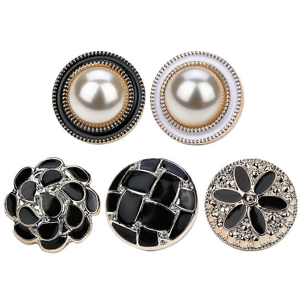 Women Brooch Embellished Pearl Buttons Cardigan Pin Round Shape Resin Alloy Material For Outfits 5Pcs