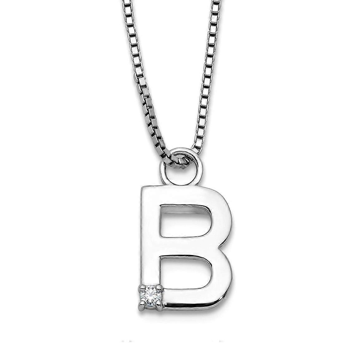 8.88mm Ss Rhodium Plated White Ice .03 Diamond Letter Name Personalized Monogram Initial B With 2 Inch Extension Necklac