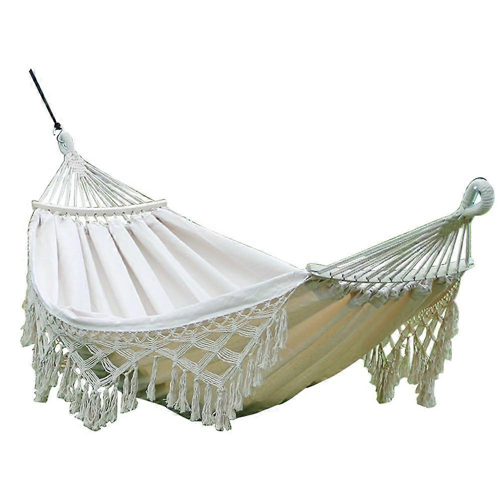 Camping Hammock, Outdoor Hammock, Fringed Canvas, Double Layer, Casual, TiltProof Camping Hammock, Suitable for Outdoor Camping (White)