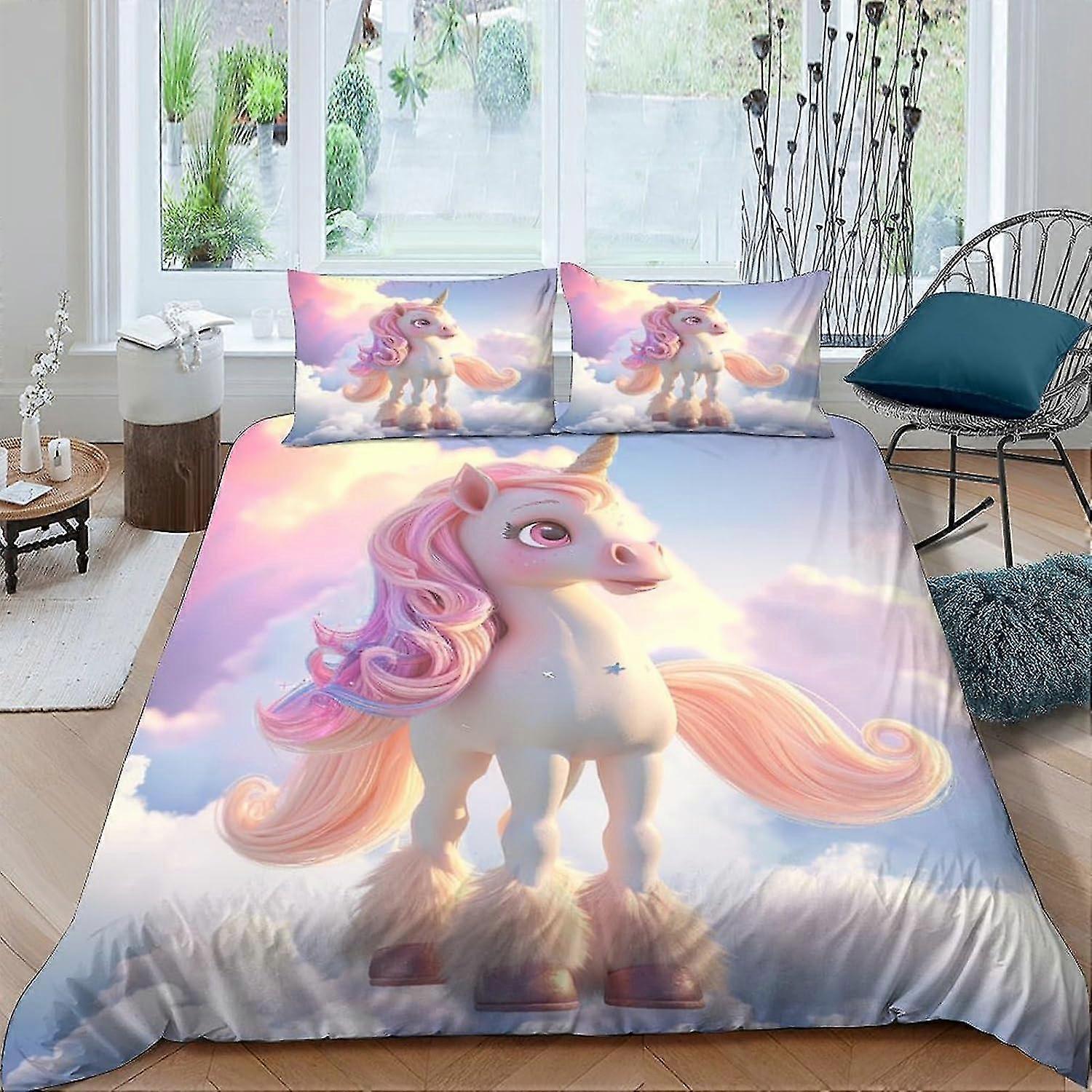 Rainbow Unicorn Quilt Cover 3D Printed Anime Style Duvet Comforter Covers for Boys Girls Soft Microfiber Bedding Set with Zipper Closure