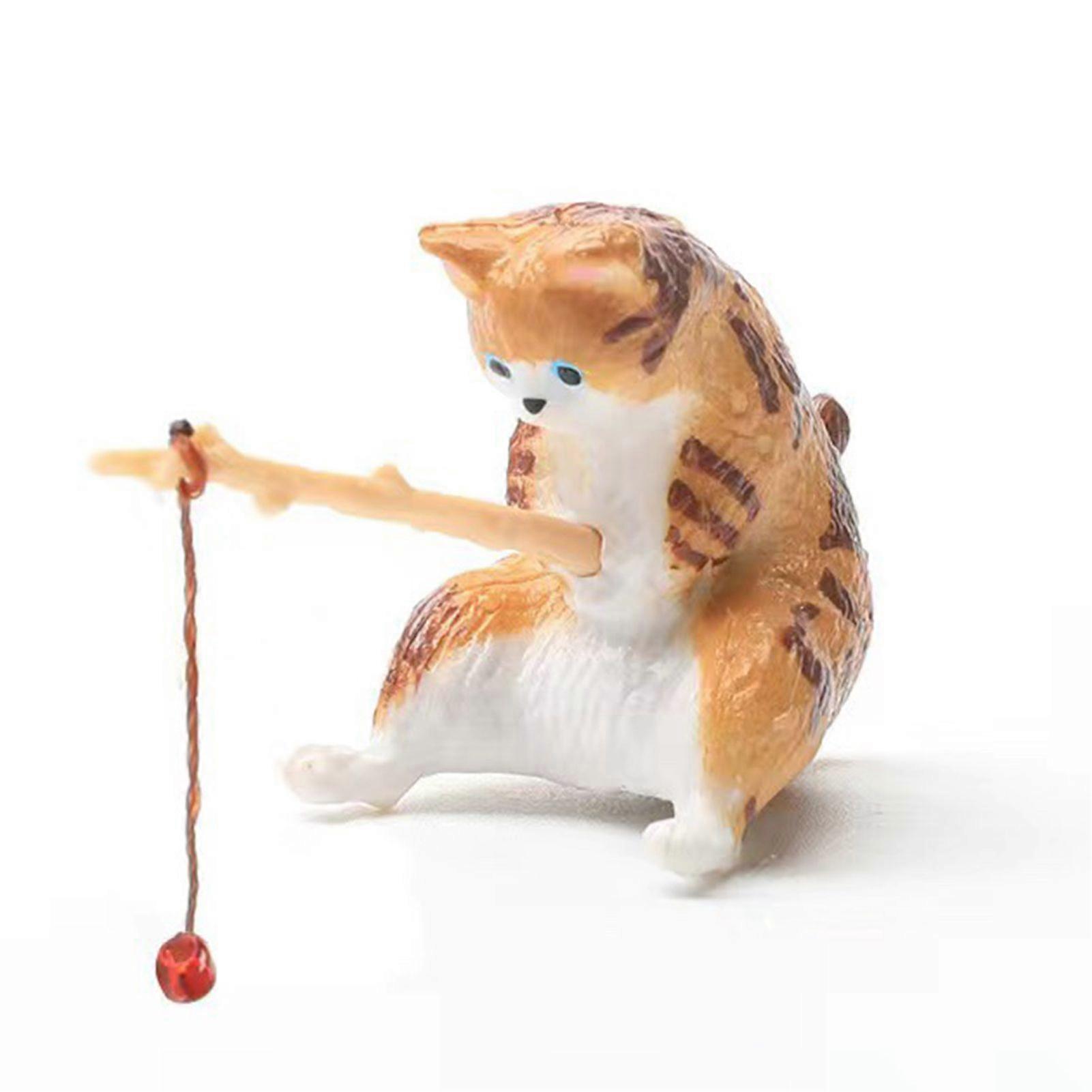 かわいい猫釣り置物樹脂水族館オーナメントホームガーデンデスクの装飾魚タンク池の装飾