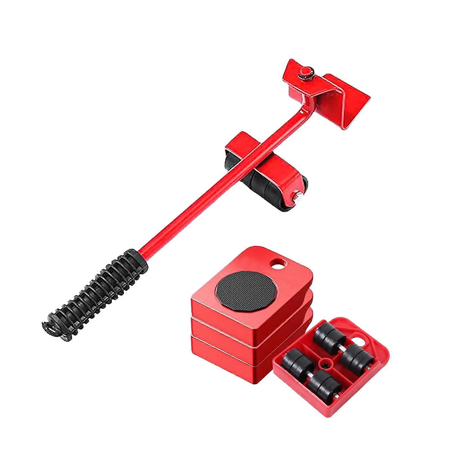 4Wheel Moving Dolly with Lifter for Heavy Furniture – 150kg Load Capacity, Sliding Lifting Tool Set for Moving Sofa, Bed, Table, Appliances (Red)