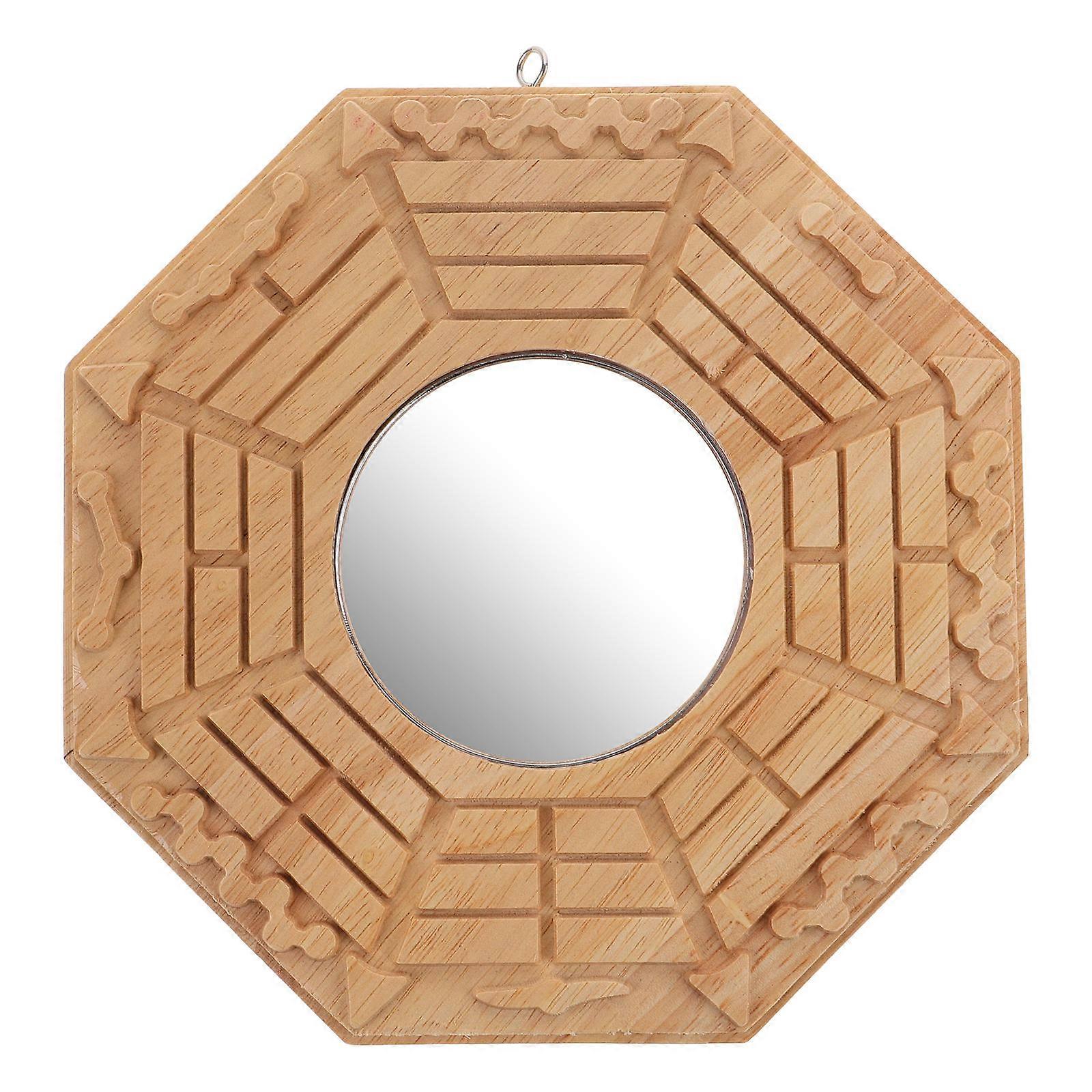 Bagua Mirror for Home Decor with Wood Material and Khaki Color Perfect for Feng Shui Practices
