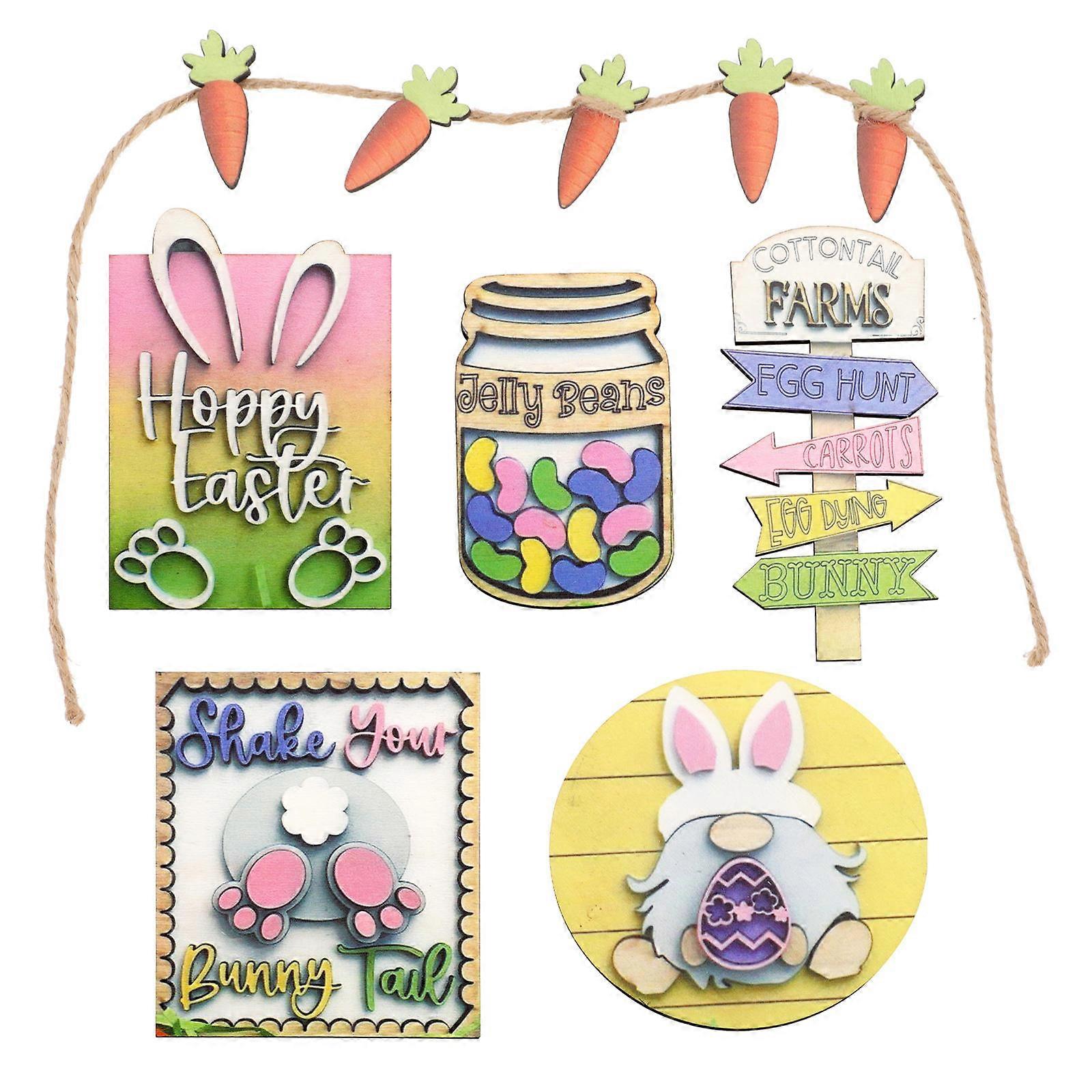 Tiered Tray Decorations Easter Themed Table Adornments Wood Material 15x10cm 6Pcs Set