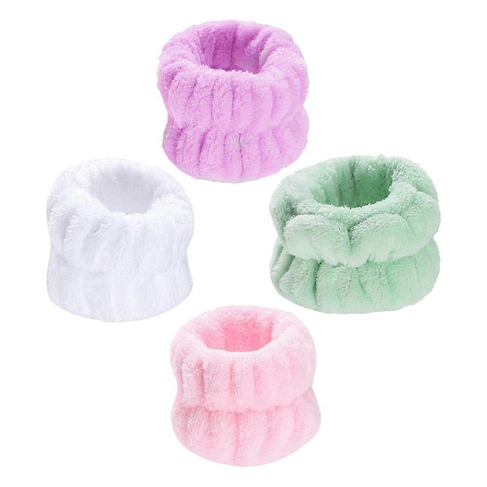 4 Pack Soft Plush Spa Wrist Wash Bands for Women – Breathable Sweatbands for Face Washing, Makeup, Yoga, and Sports – Lightweight & Durable Towel