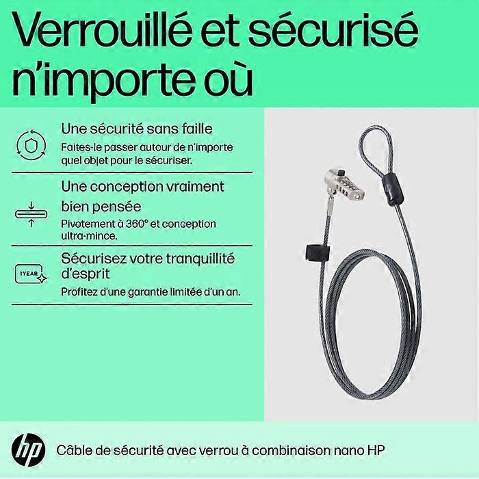 Locking Cable - HP - Essential Nano - Keyless Protection - Black Color - For 15" Computers