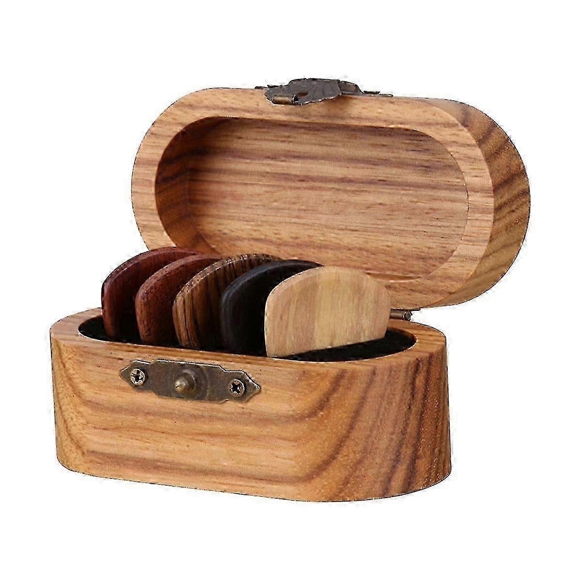 Guitar Pick Holder with Wooden Pick,Wood Guitar Pick Display Case,Mini Guitar Pick Box js