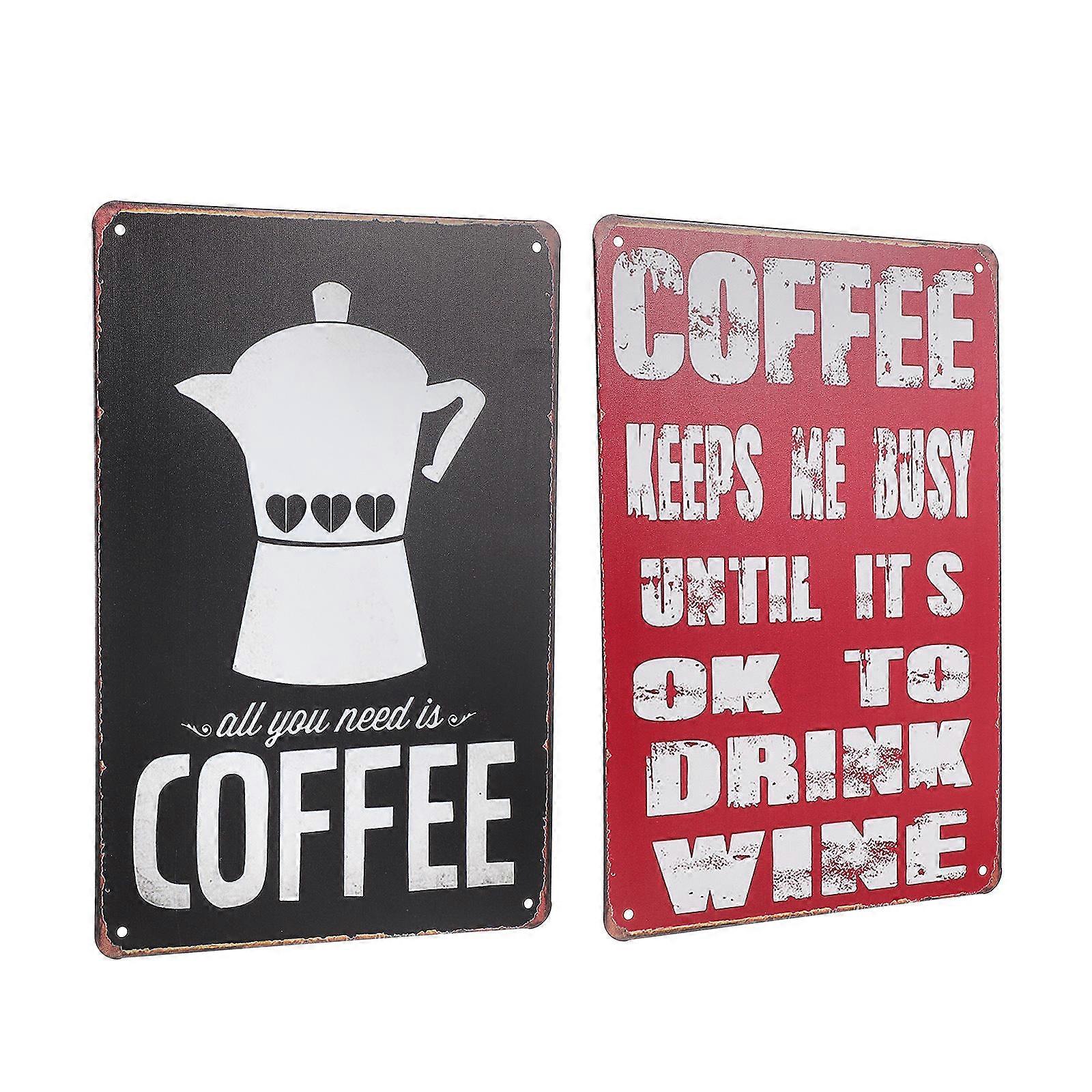 ديكور الحائط الإبداعية القهوة المعدنية تسجيل الفن الرجعية ورقة الحديد الحرفية للديكور المنزلي 30x20cm مانعة لتسرب الماء 2 قطعة