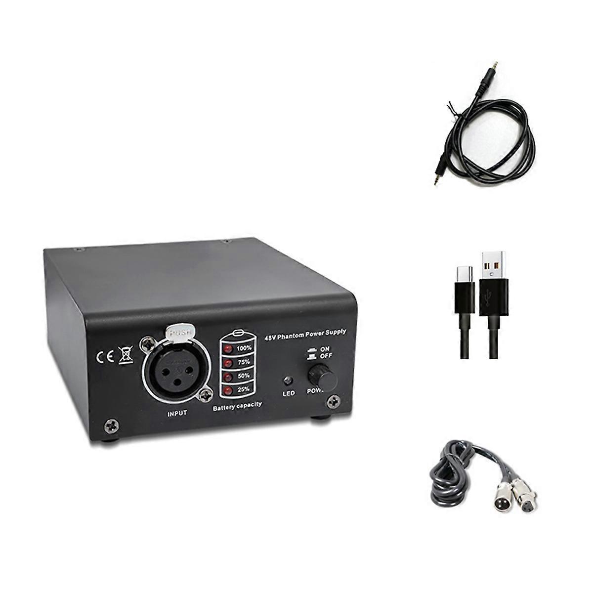 1-Channel 48V Phantom Power Supply with XLR 3 Pin Microphone Cable